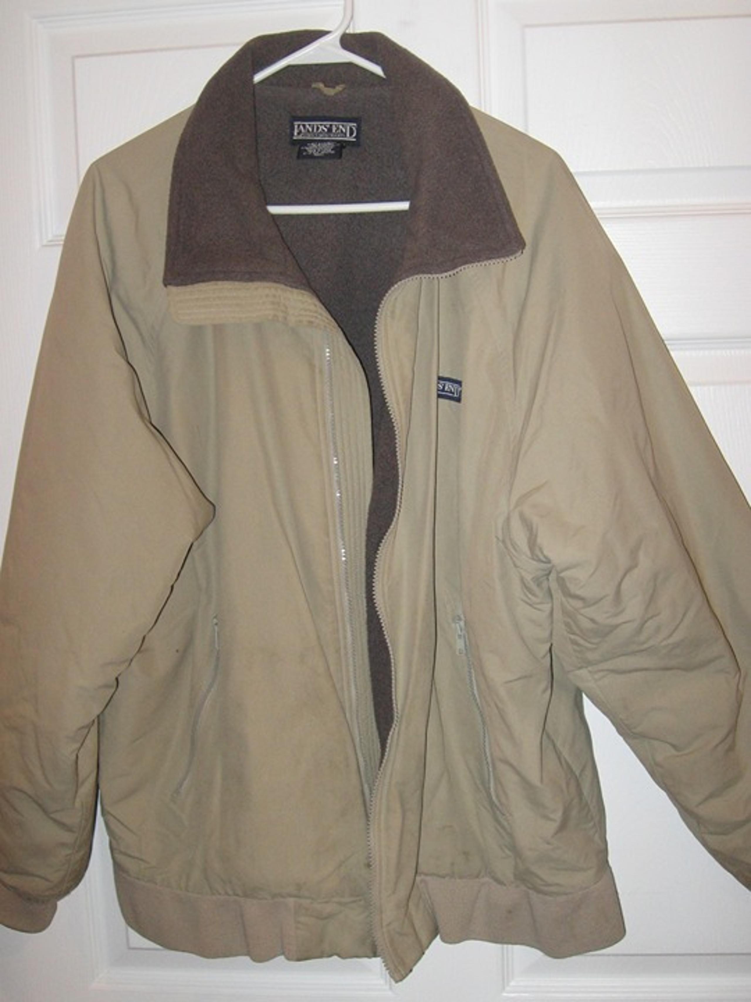 Lands' End Men's Jacket Coat Beige Fleece Lined Polartec Size Large