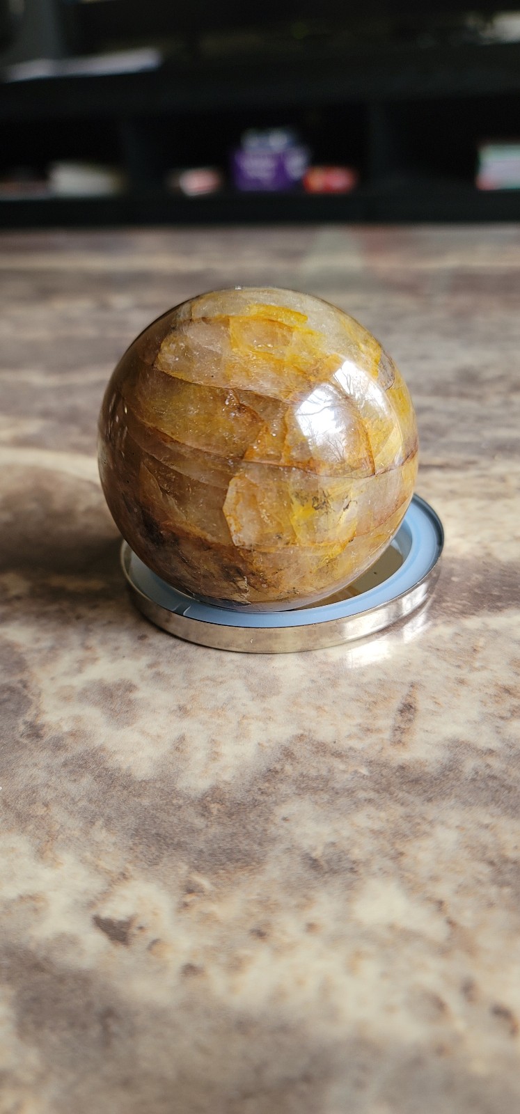 Yellow Hematoid Golden Healer gemstone crystal sphere
