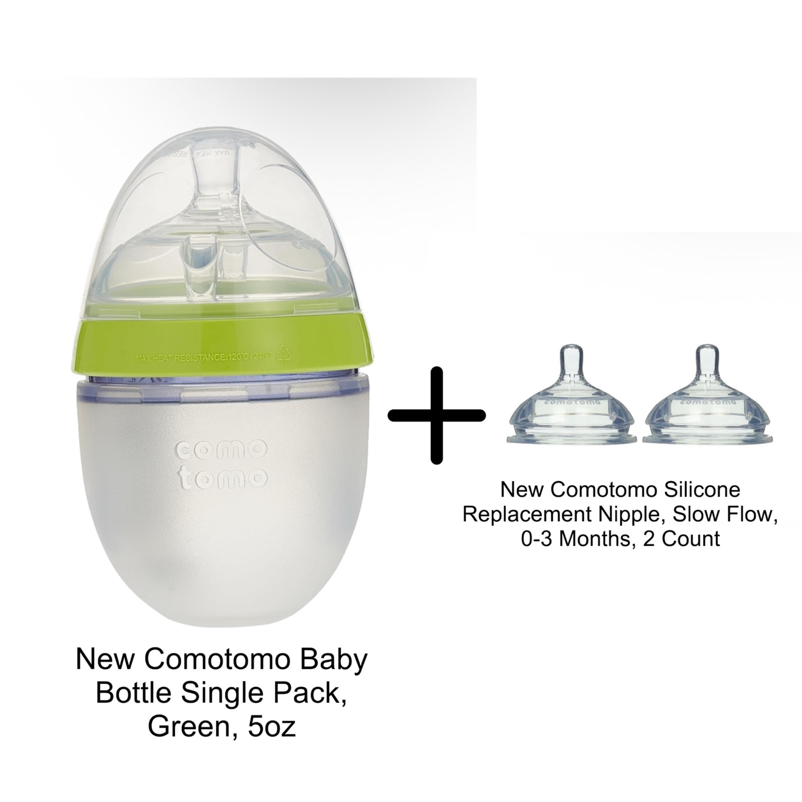Comotomo Baby Bottle (5oz) & 2 Slow Flow Silicone Replacement Nipple
