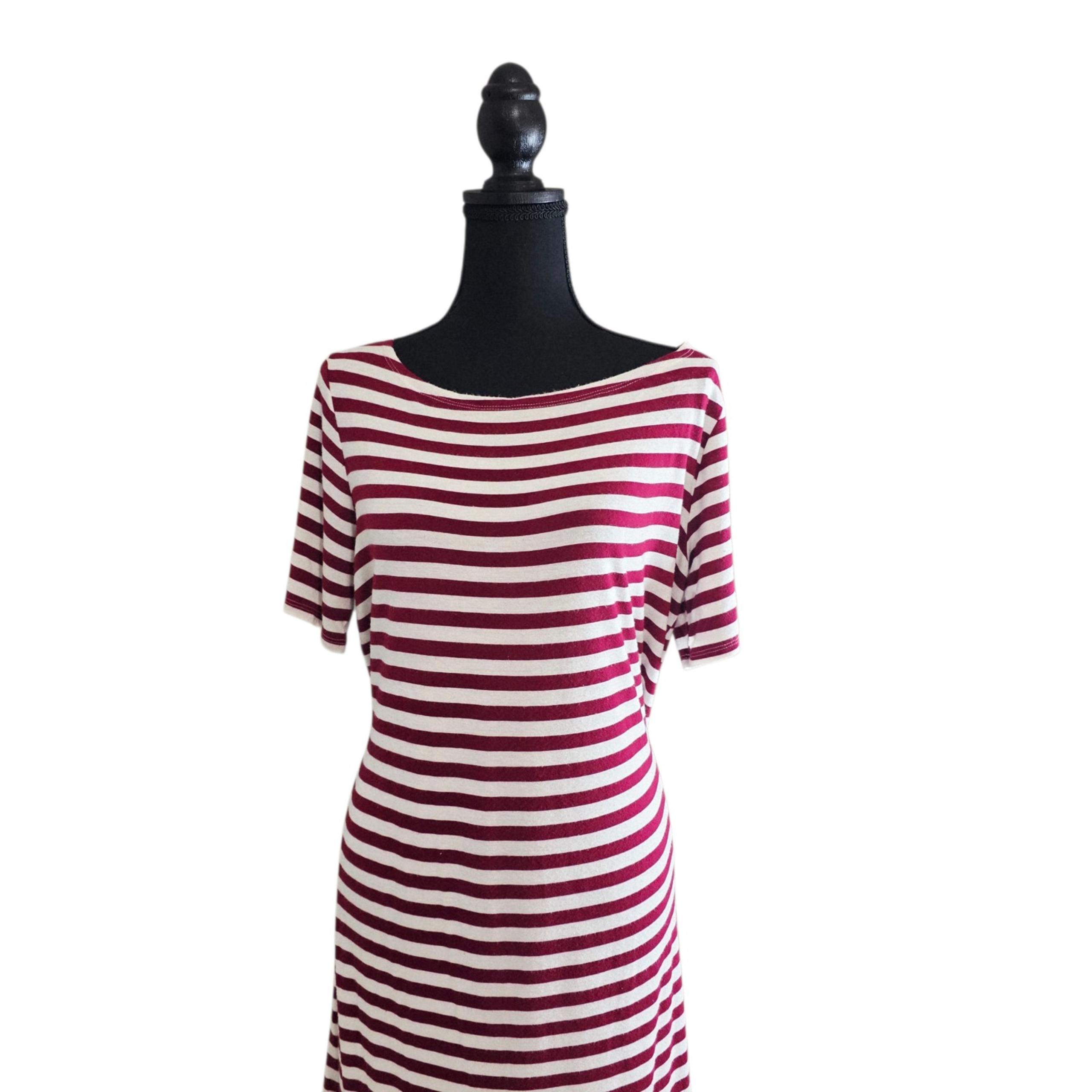 Bellino Nautical Red White Striped Sailor Chic  Shift T Shirt XL Midi Dress