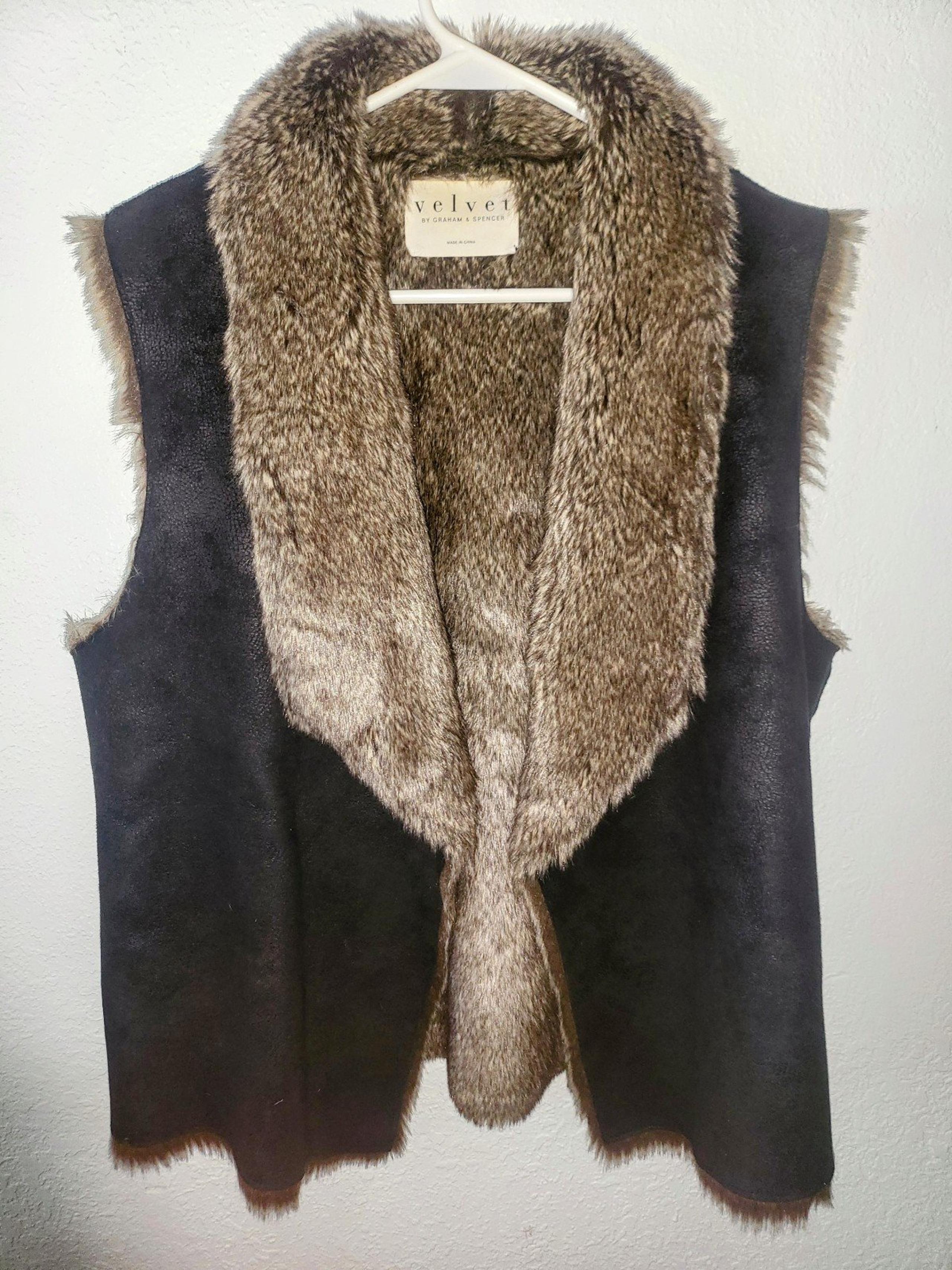 Velvet by Graham & Spencer Faux Fur Black Open Vest Size S