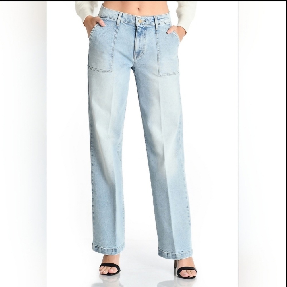 Fidelity Joni Koko Blue Utility Wide Leg Jeans Size 26 2 Light Wash Mad…