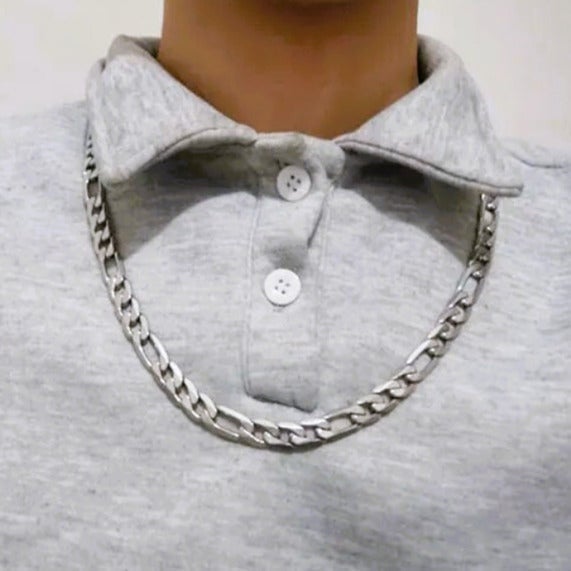 Mens 22" 18K White Gold Figaro Chain Link Necklace 18 Karat Guys Silver Jewelry