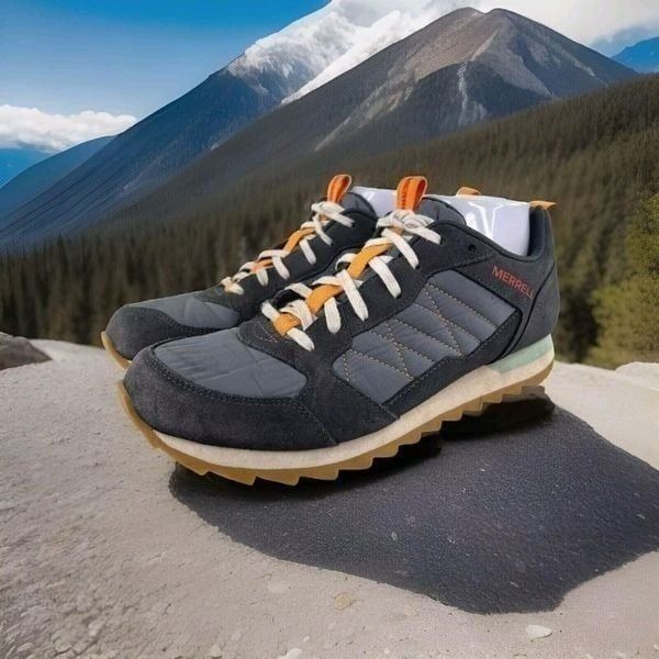 Merrell Alpine Sport Hiking Shoes US 8?5 Men's Sneakers Gray Suede Orange Shoes