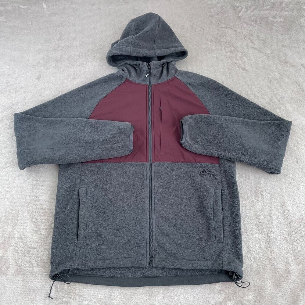 Nike SB Winterized Polartec Hoodie Jacket Men Medium Grey Burgundy Full Zip