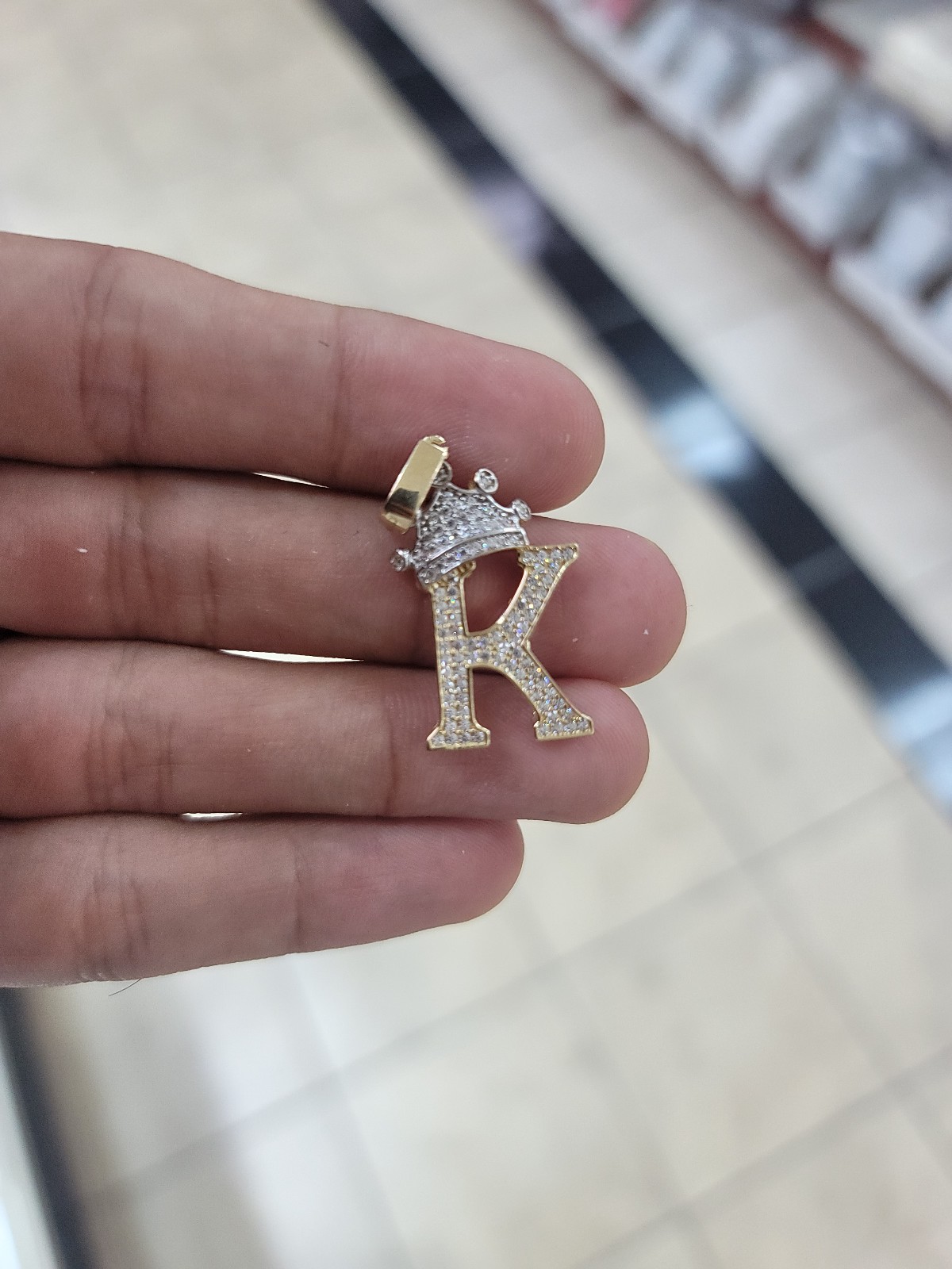 Solid 14k Gold Pave K Initial with crown Pendant