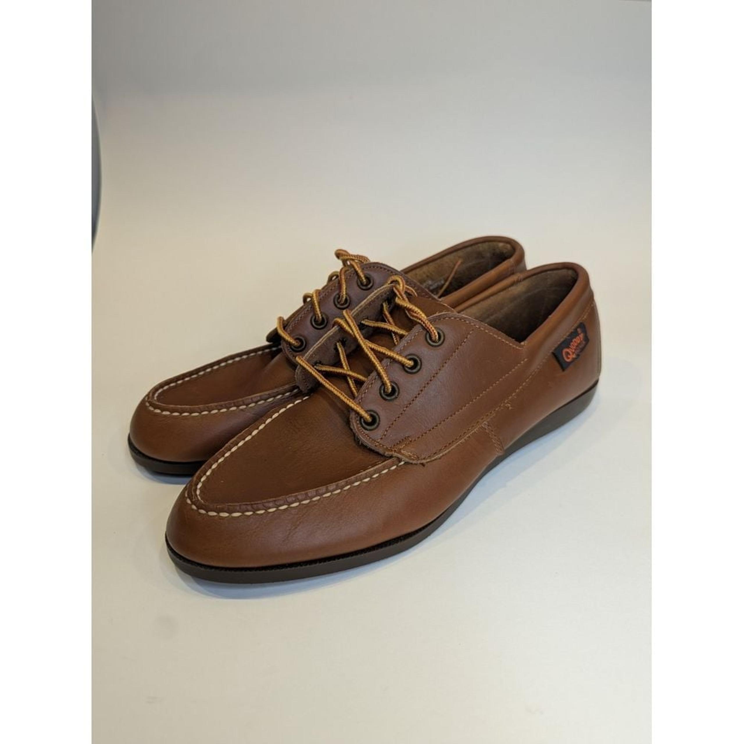 QUODDY Women's Handmade Brown Leather Shoes 10M Moccasin Boat Laces Classic USA