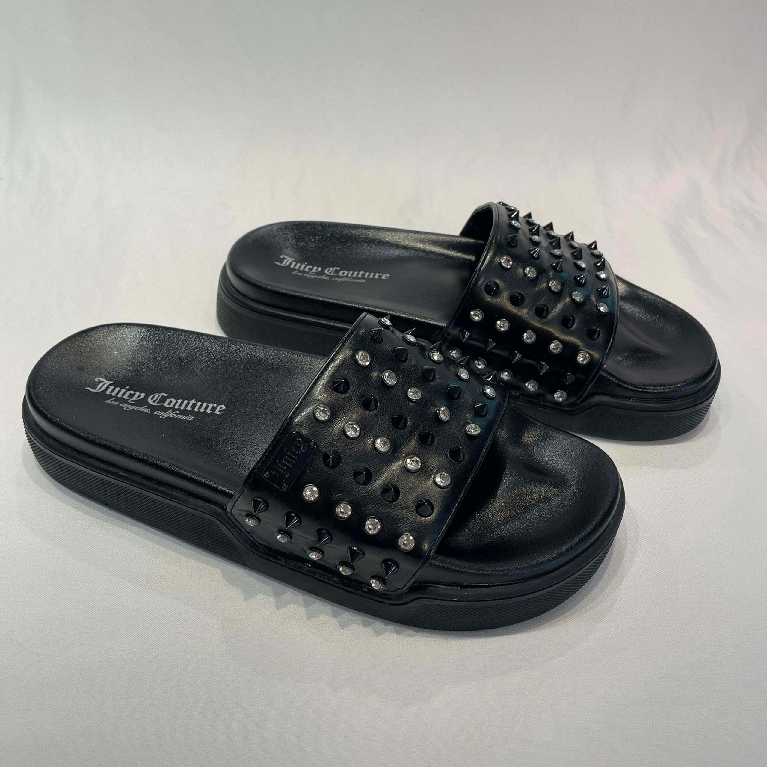 Juicy Couture Sandals Black Studded & Stone Crystal Accents Women's Size 8.5