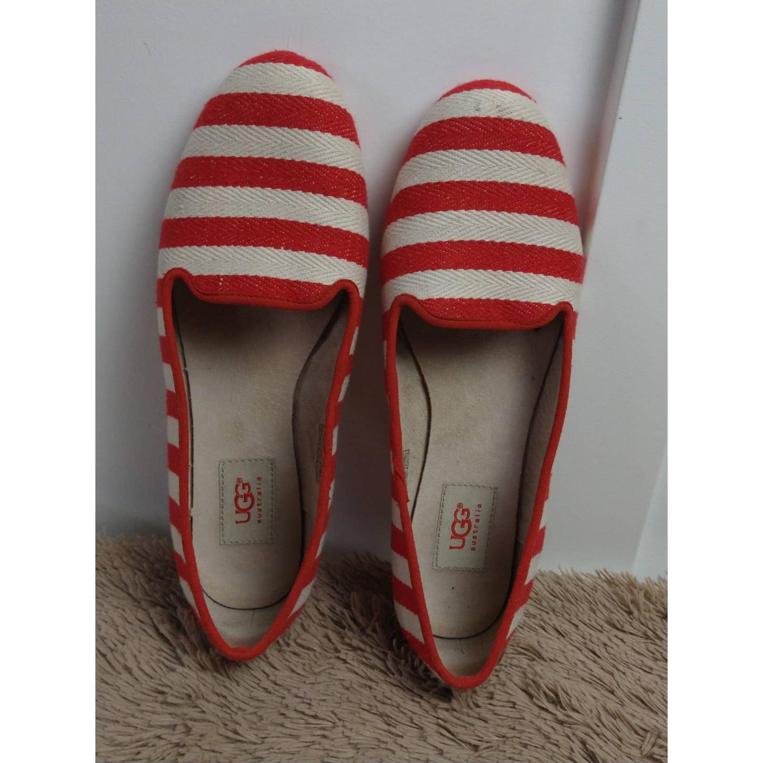 UGG Red Canvas Stripes Slip On Ballet Flat Shoes Women's US 10