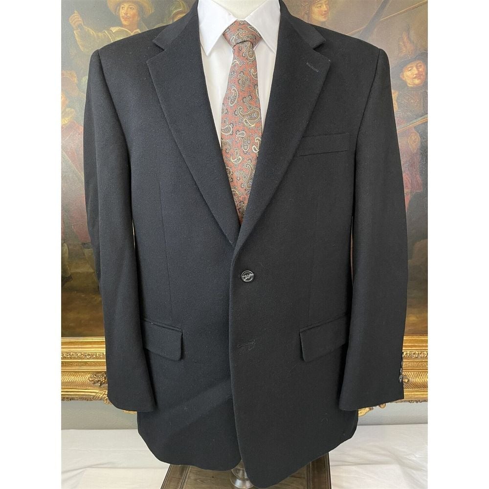 Chaps 42L Black Wool / Silk / Cashmere Flannel 2Btn Blazer Jacket Sport Coat