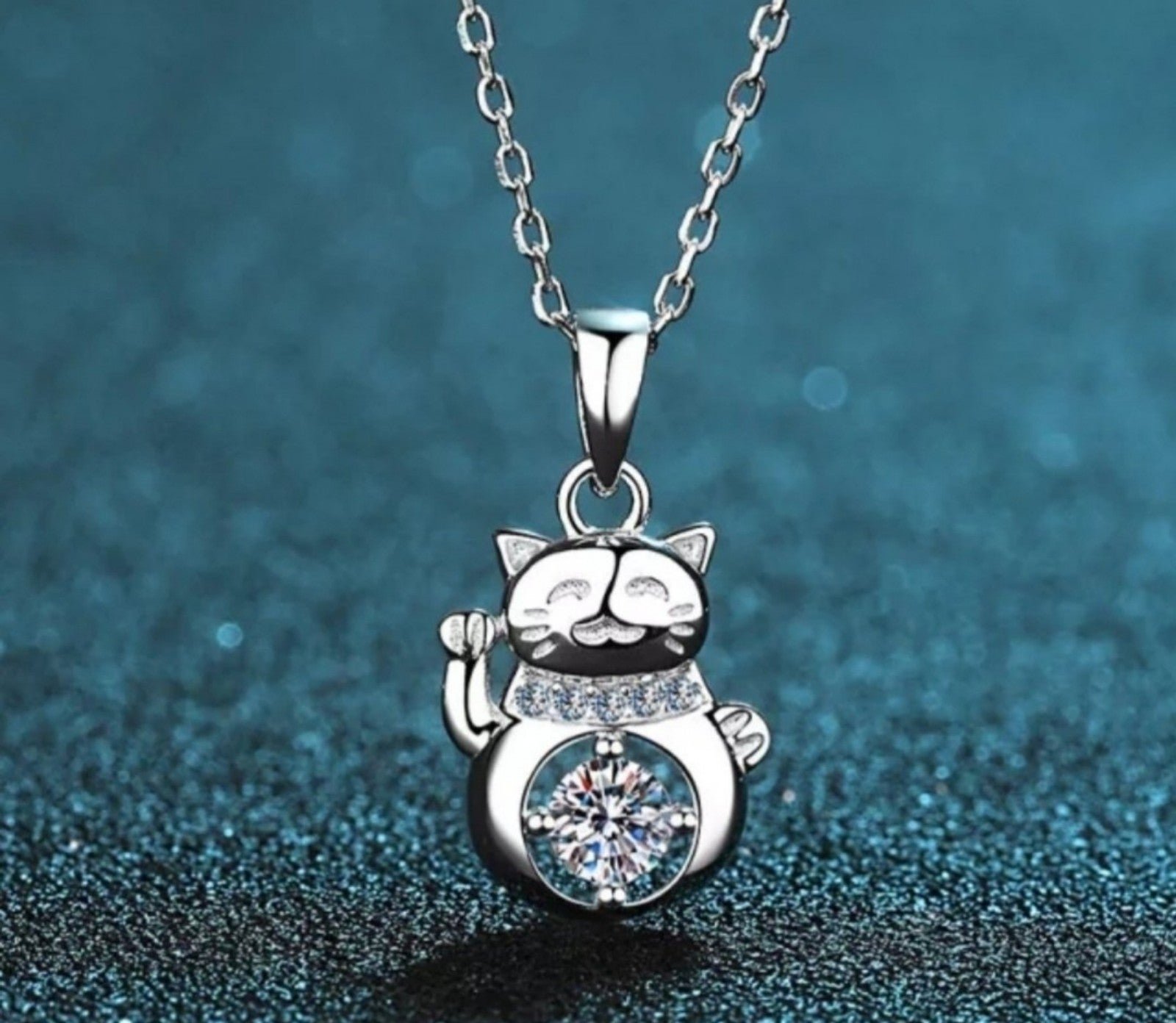 The Good Luck Cat Genuine Moissanite Necklace