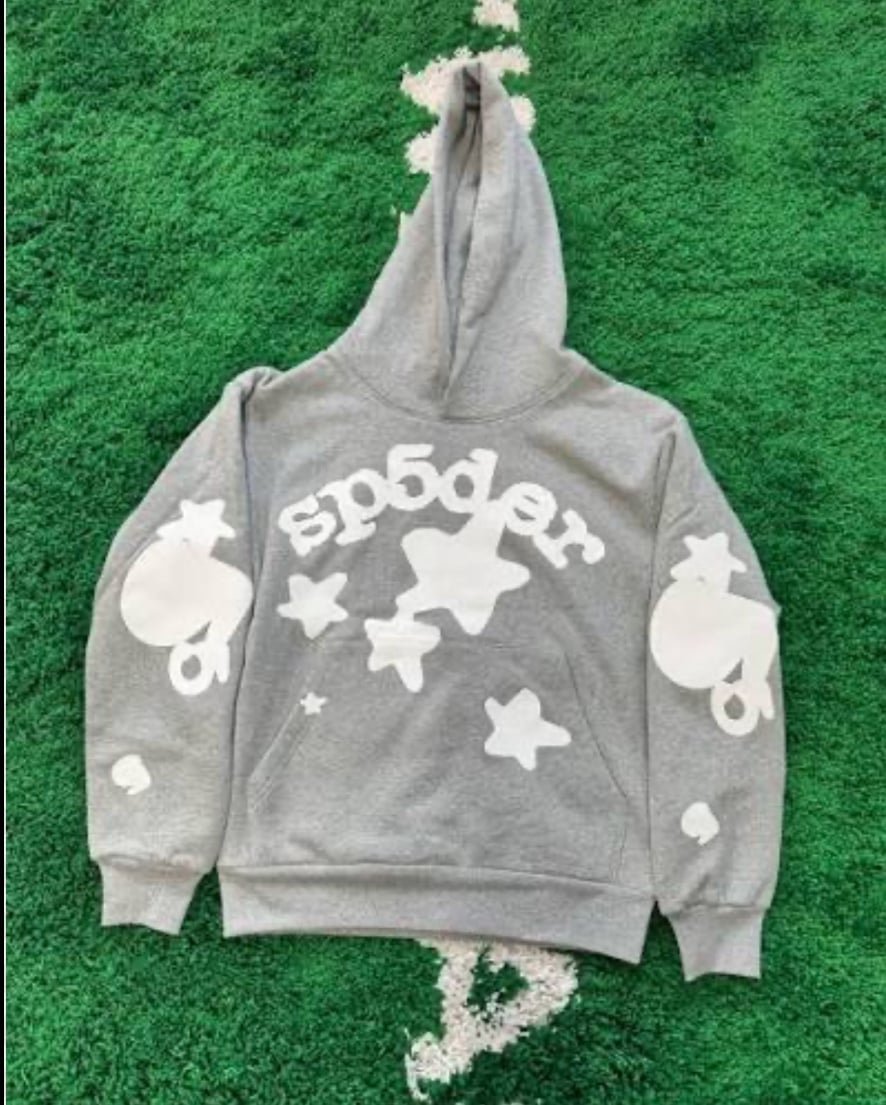 Grey and White Sp5der hoodie