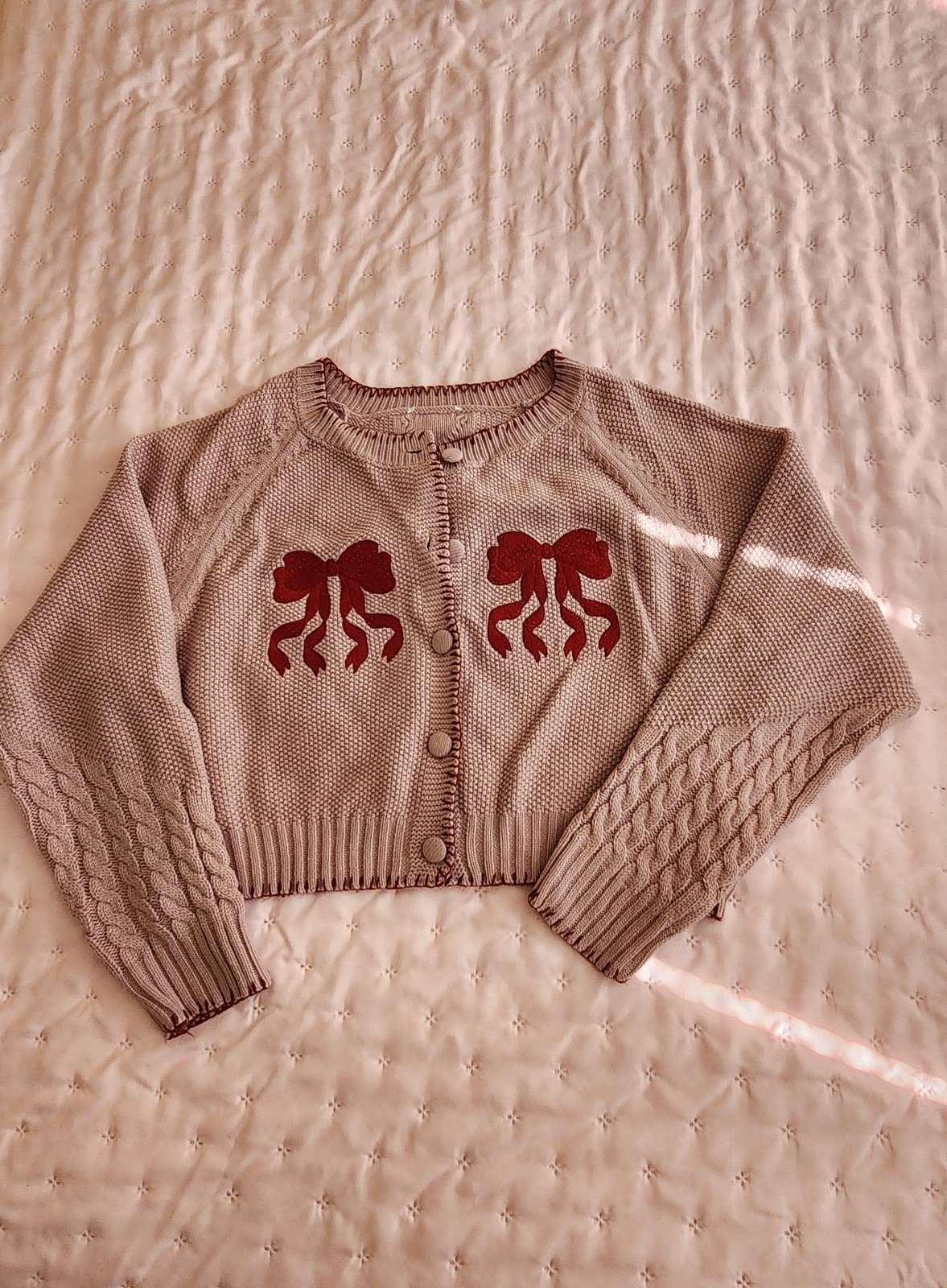 Boutique coquette red bow pink cardigan