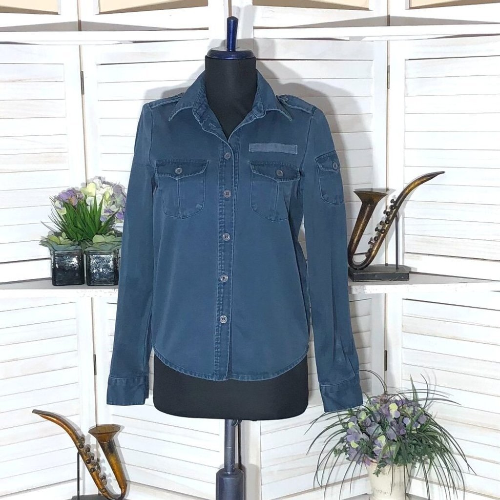 Marc Jacobs Y2K canvas shirt blue cotton vintage style cargo pockets Size 2