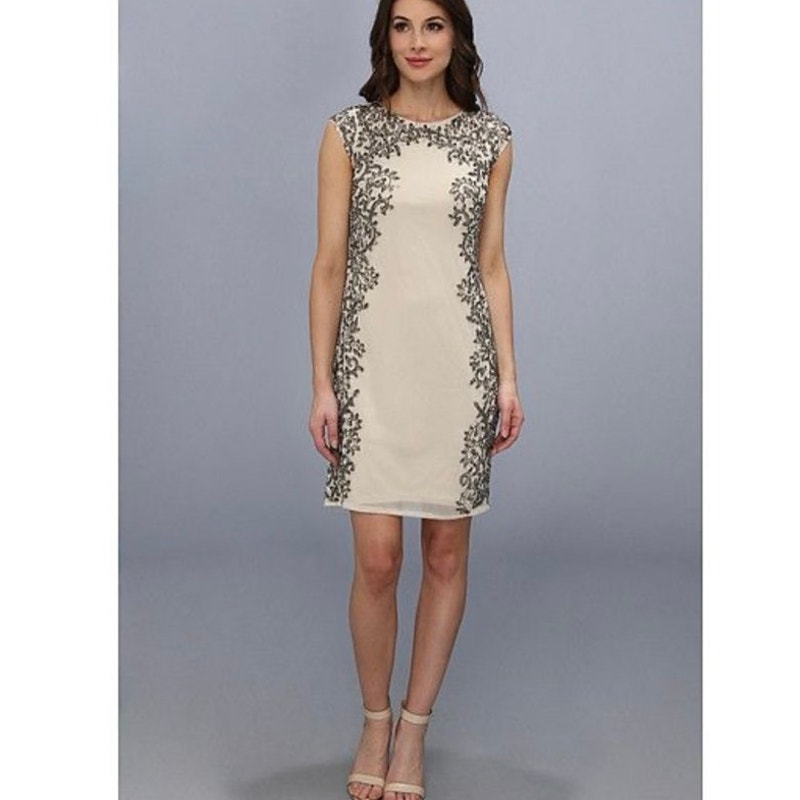 Adrianna papell cap sleeve sheath w placement beading size 12 NWT