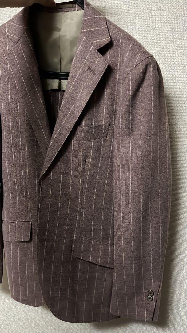 Loro Piana Wool Cotton Cashmere Jacket in Dusty Pink with Wide Stripes.