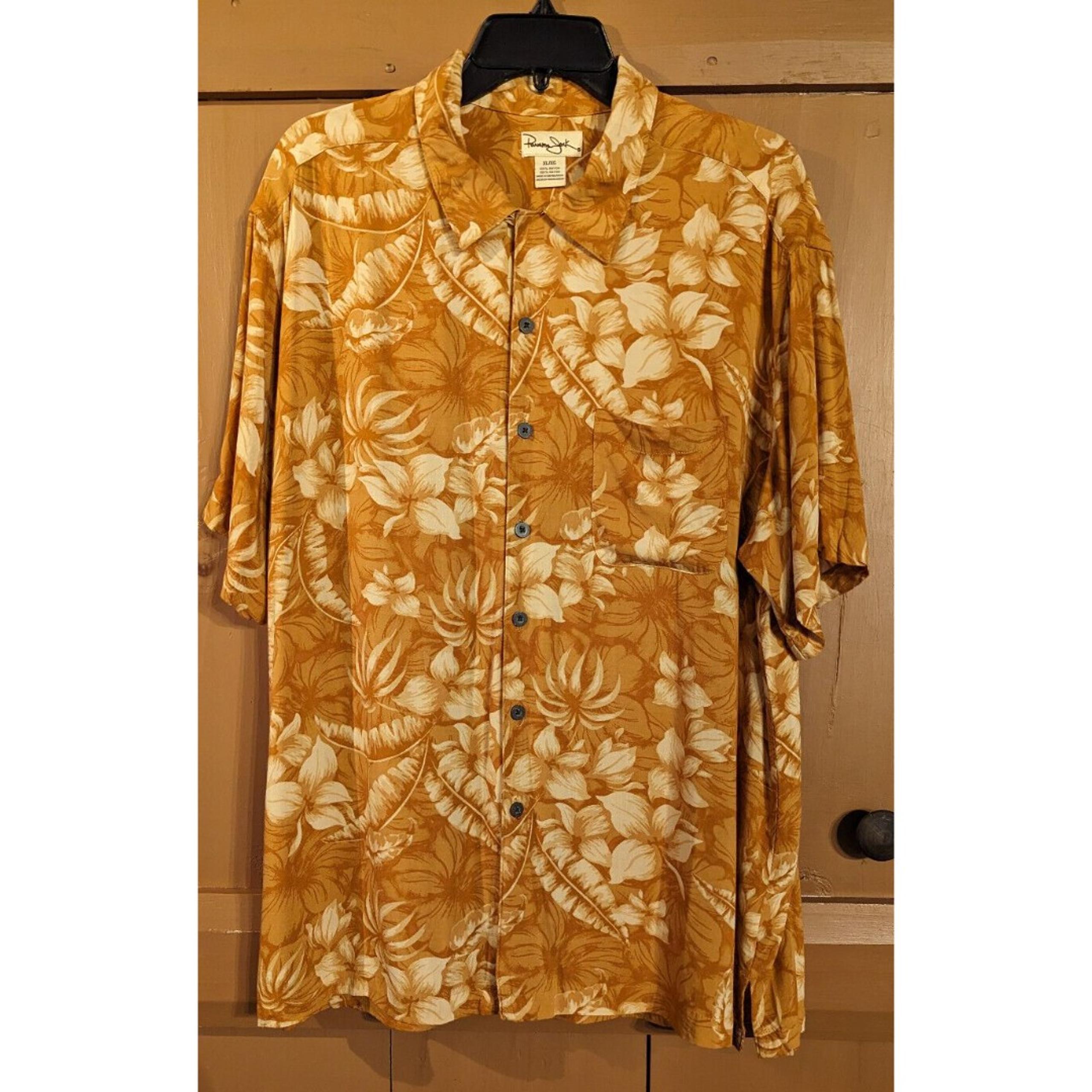 Panama Jack Mens XL Hawaiian Shirt Tropical Orange Button Up Outdoors Aloha