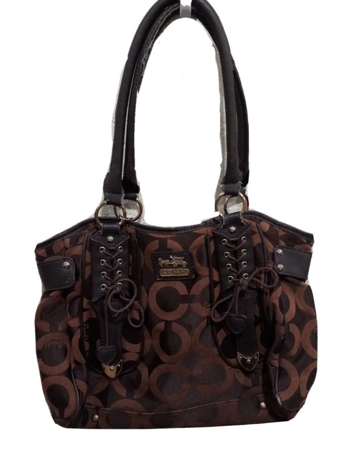 COACH Madison Maggie Mia Optic Brown Beige Canvas C Logo Hobo Shoulder Bag.