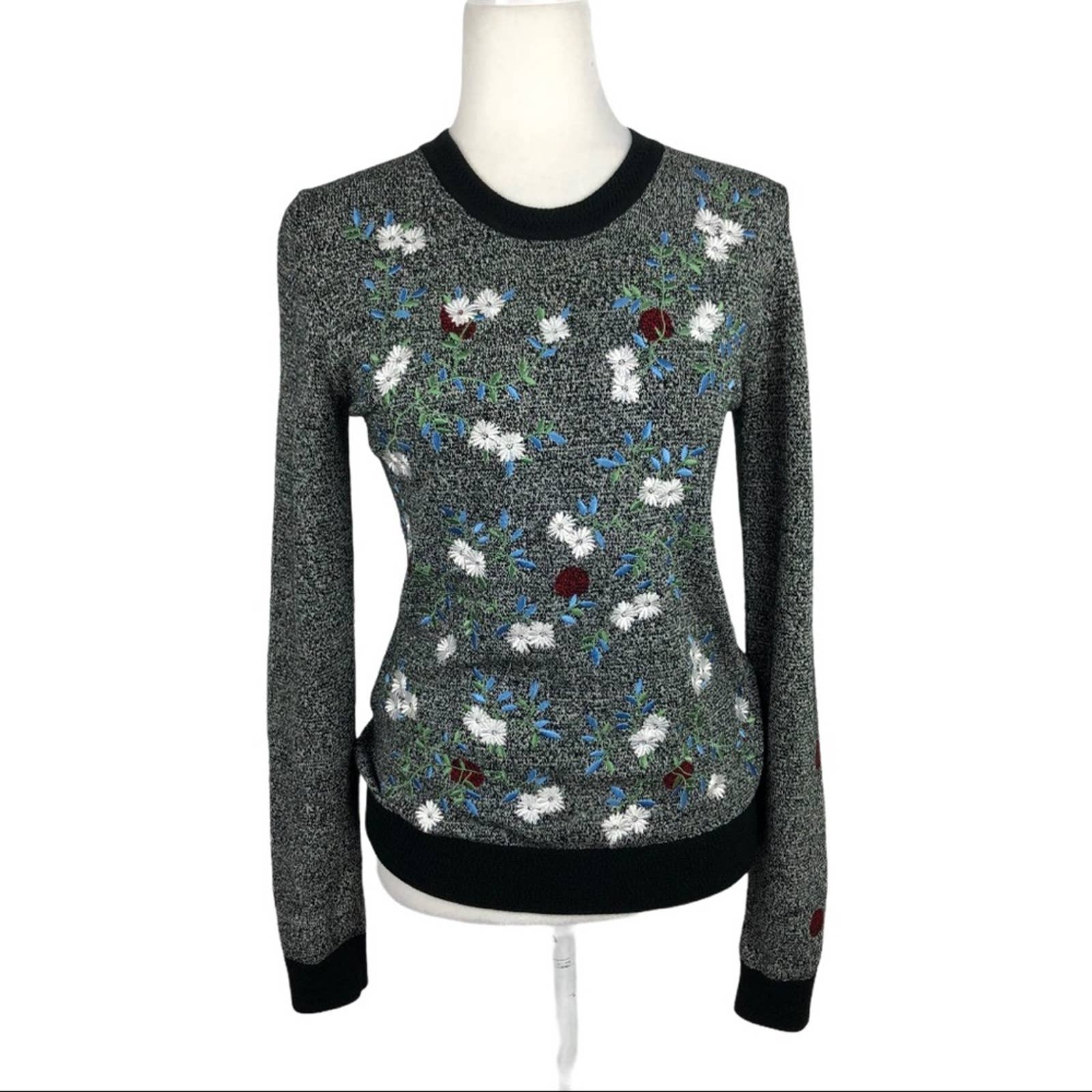Opening Ceremony Flower Embroidered Floral Knit Pullover Sweater Small