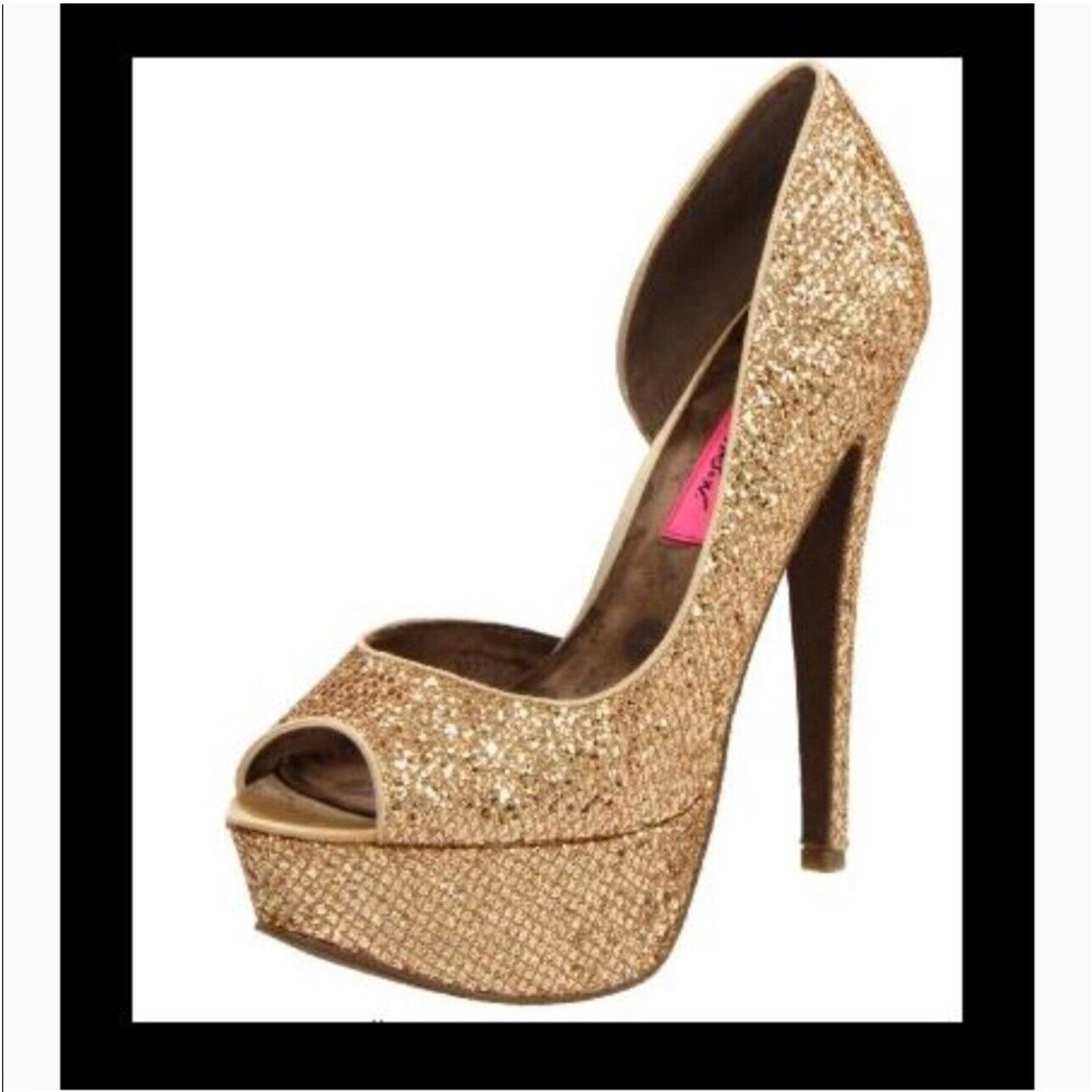 BETSEY JOHNSON GOLD GLITTER HIGH HEEL PLATFORM WOMEN'S PEP TOE SHOES SIZE 8 M