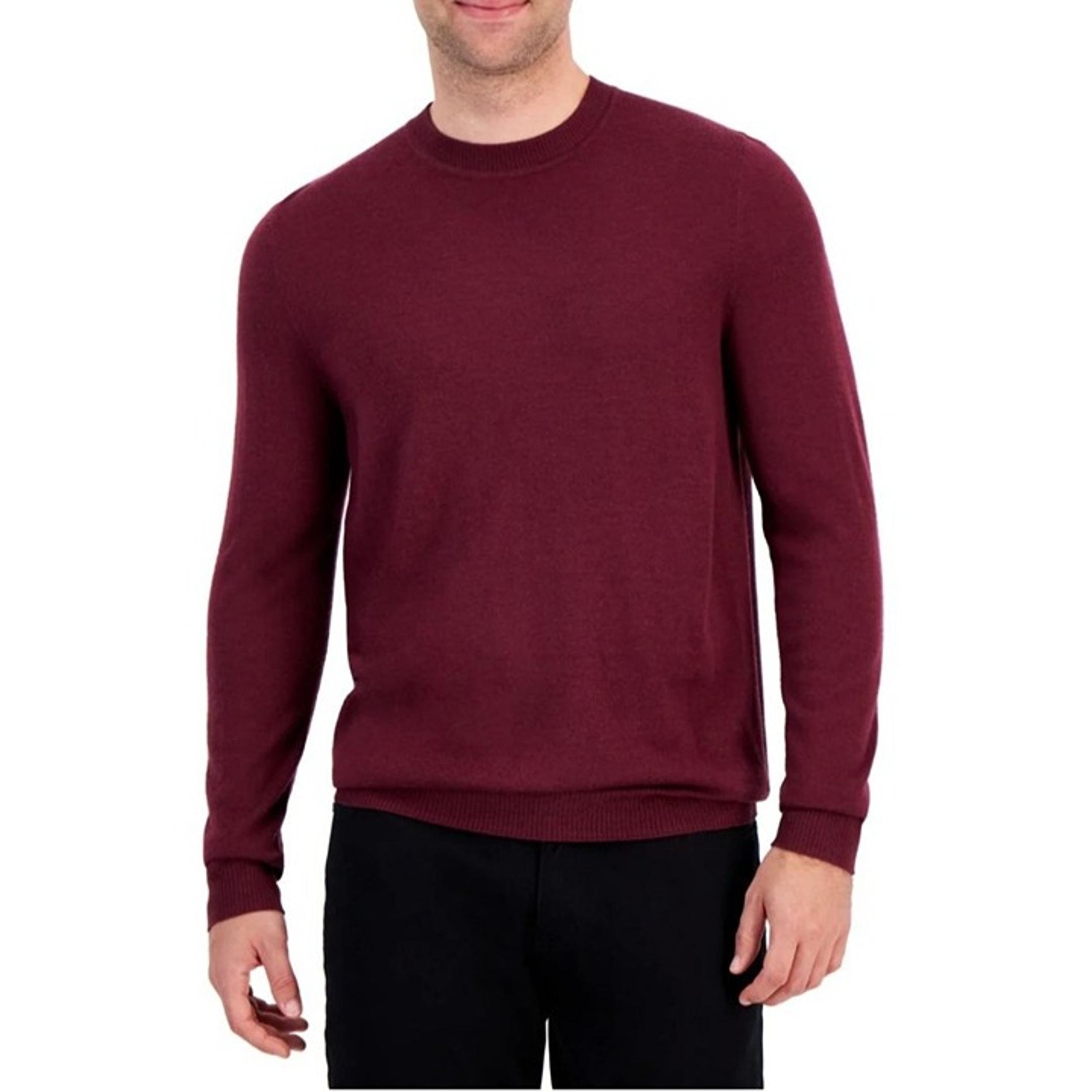 ALFANI Mens Burgundy Crew Neck Merino Wool Sweater Large NEW