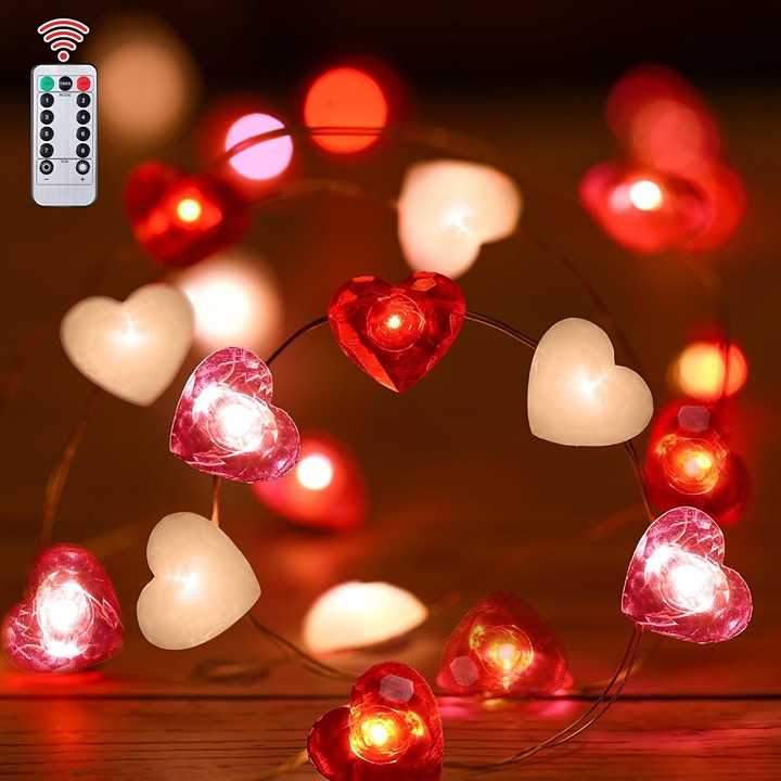 Fairy String Lights 10 Feet LED Red Pink White Heart Shaped Twinkle Fairy Lights