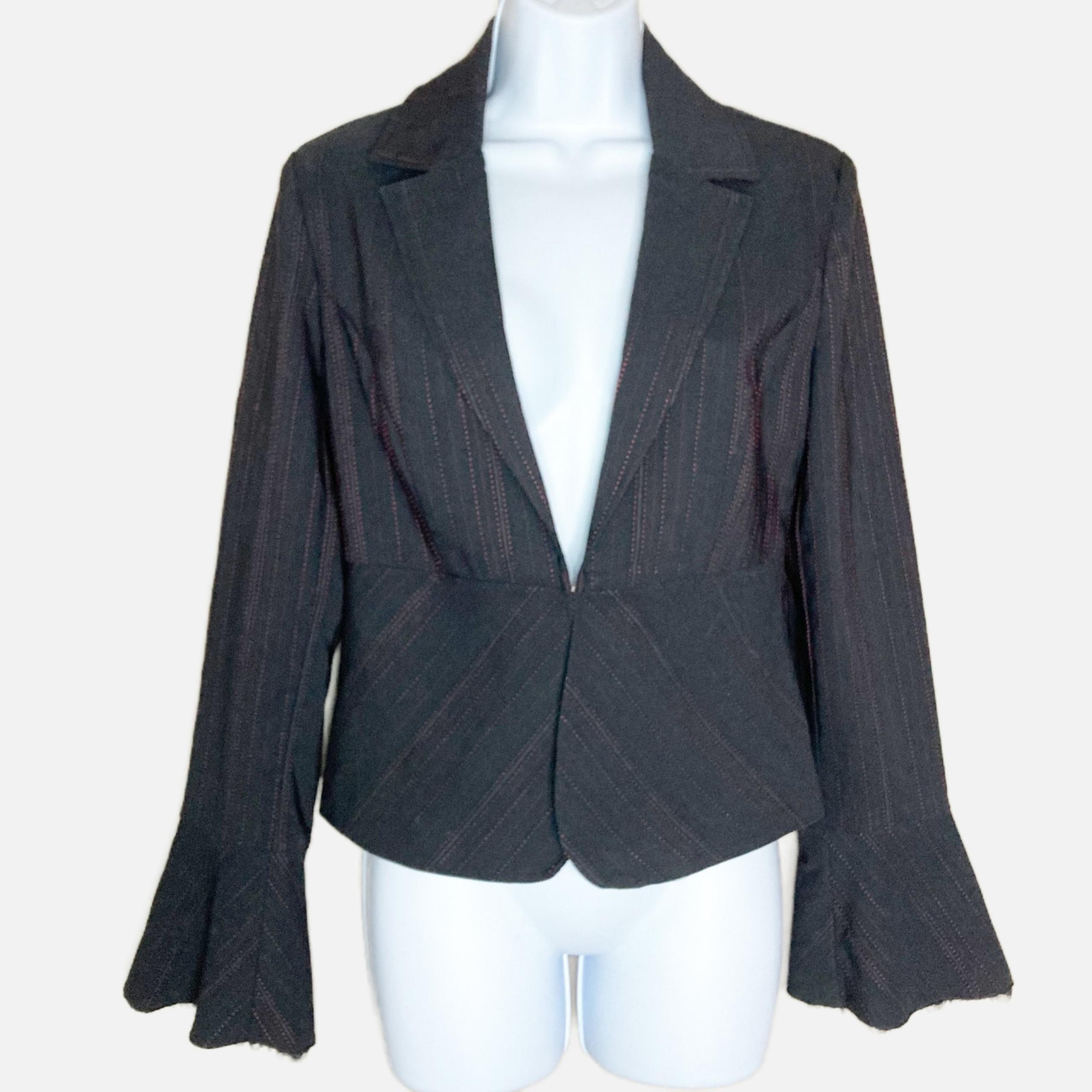 Zinc Vtg Red Dot Pinstripe Blazer Jacket Lace Flare Sleeves Junior Size Medium