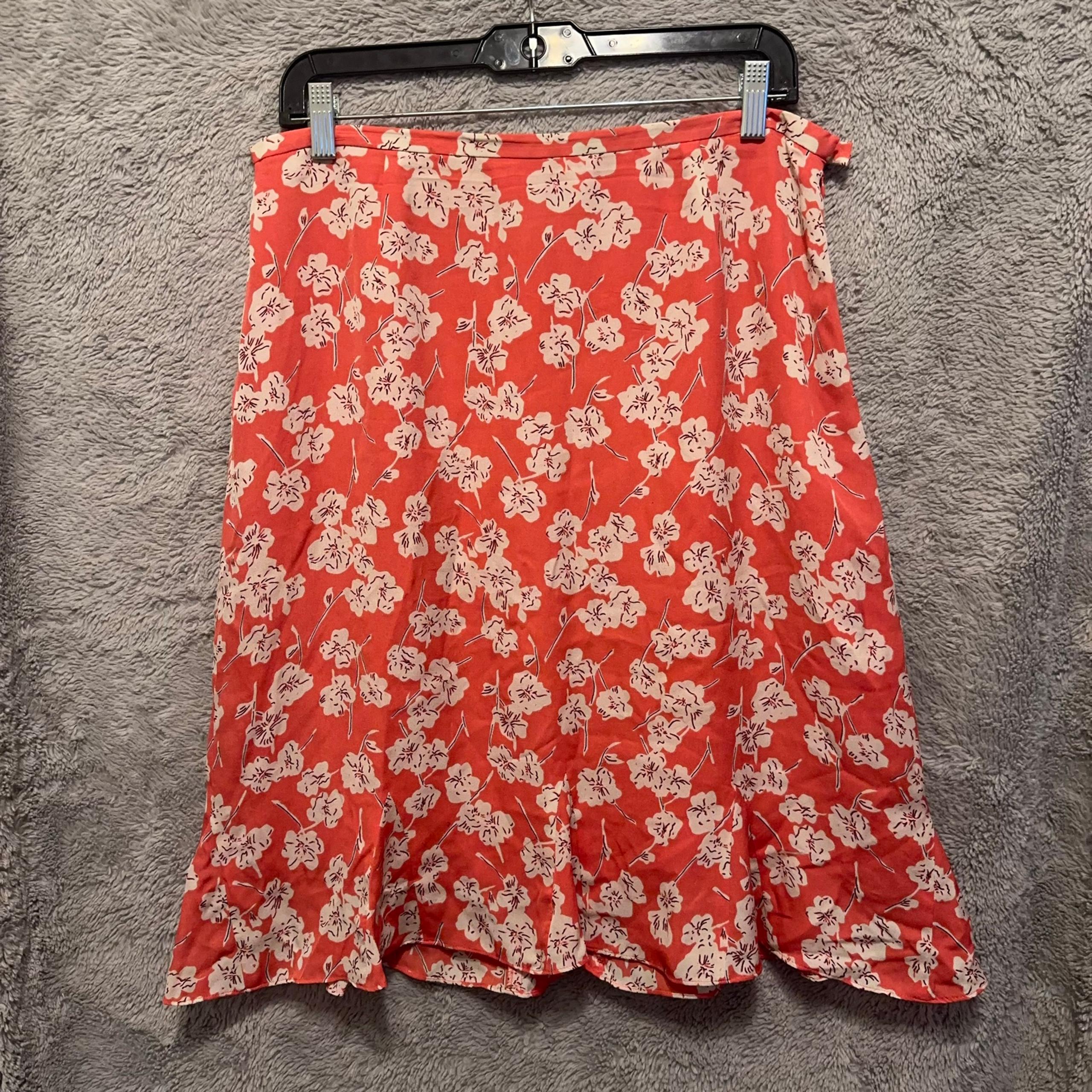 Charter Club Silk Skirt Womens 12 / 31 Waist Red Floral Midi Boho Cottagecore