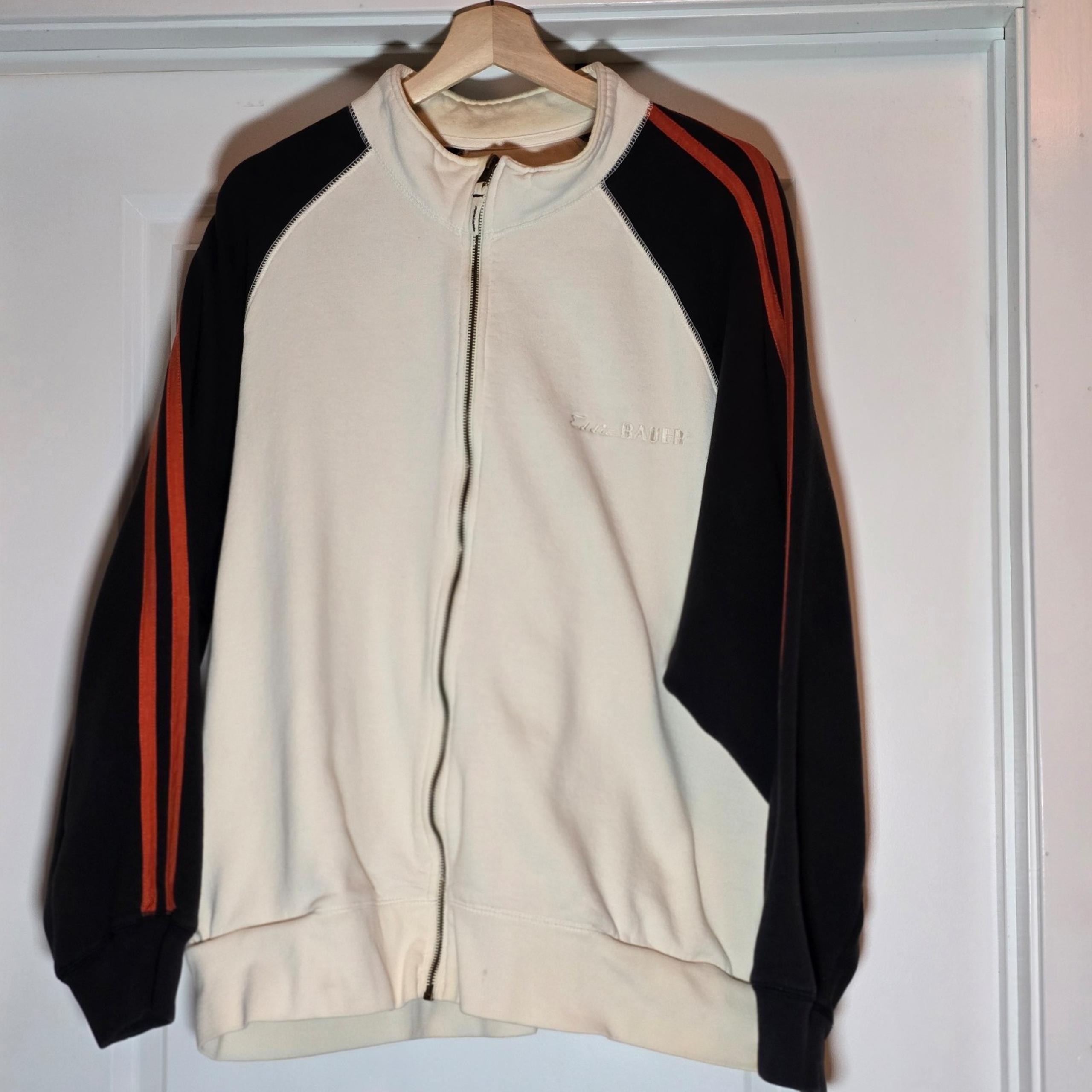 Mens Eddie Bauer Full Zip Fleece Lined Sweatshirt Double Striped Sleeve Size XL
