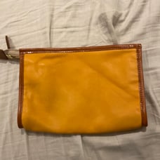 Beautiful lambskin caramel colored cosmetic bag or clutch with linen lining