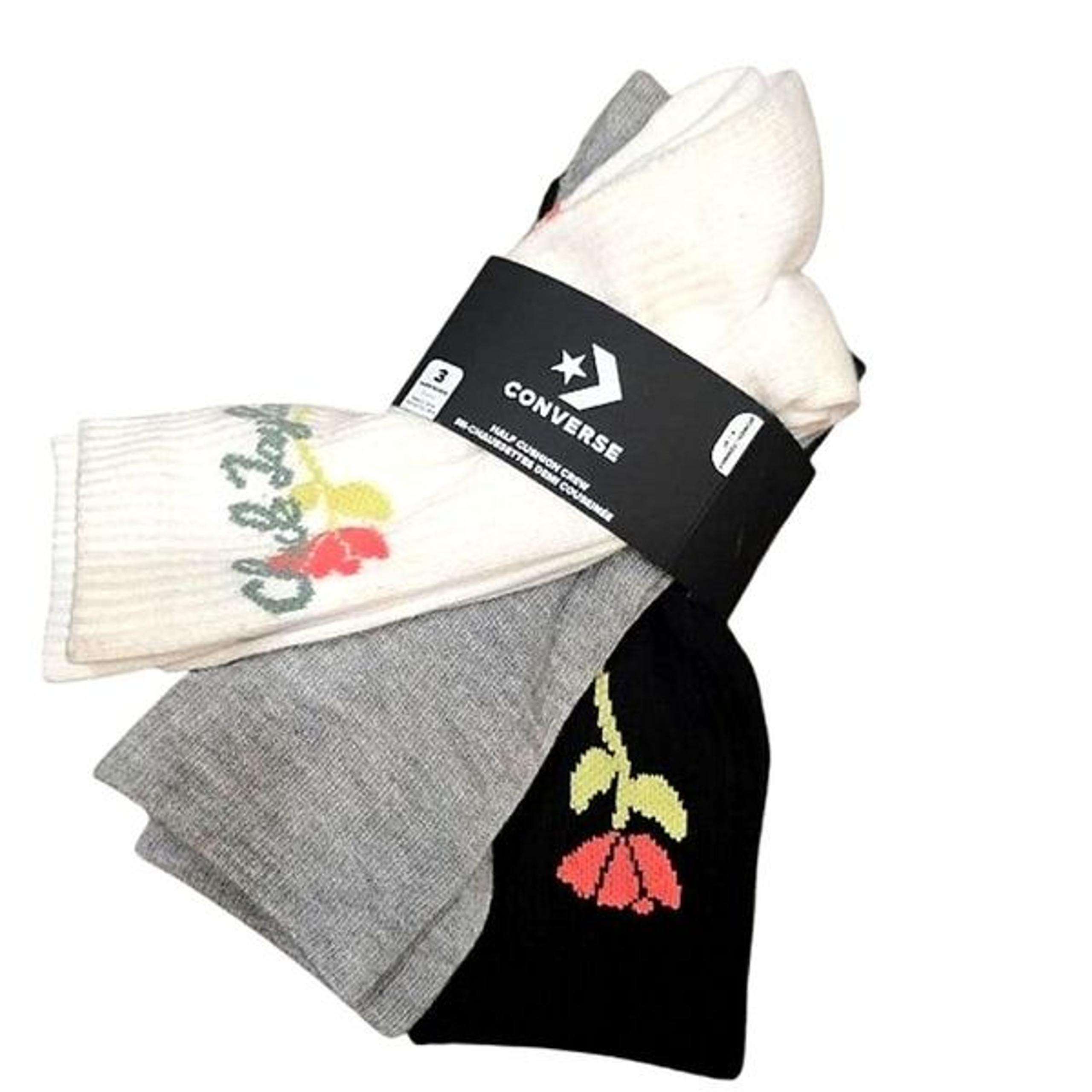 Converse 3-PK Floral Logo Half Cushion Crew Socks