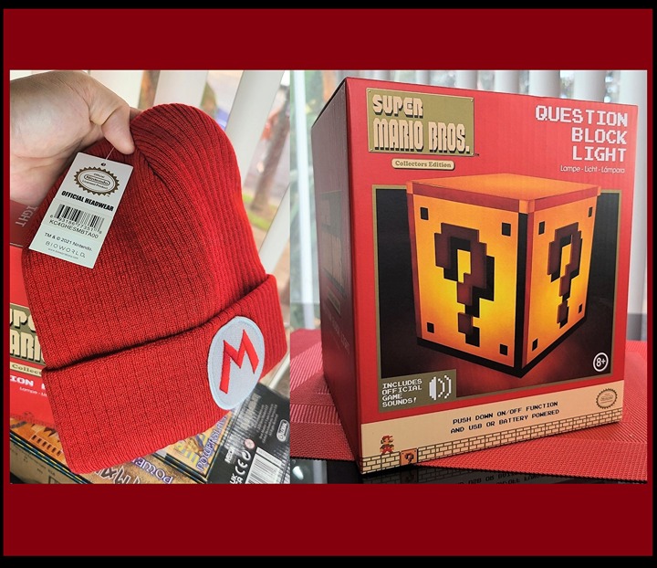 Super Mario Bros Question Block Night Light with Sounds & Nintendo Beanie Bundle