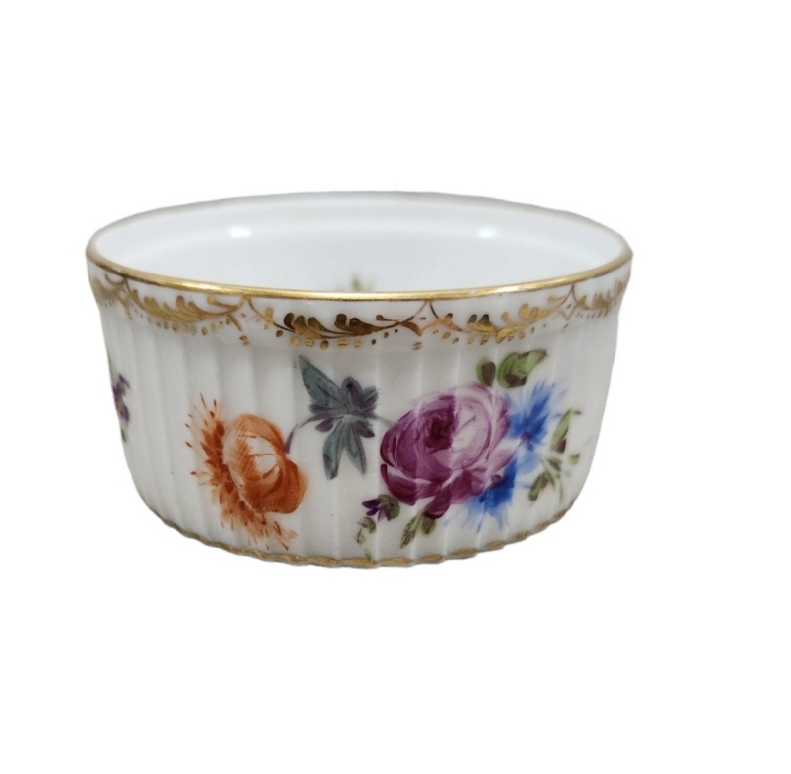 Vintage Richard Klemm Gold Trim White Floral Ramekin