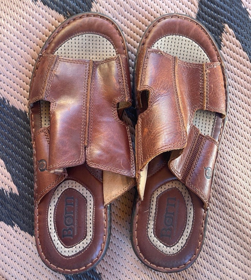 BORN Full Grain Leather Sandal Shoes, Tan, Robert Style, Size 13