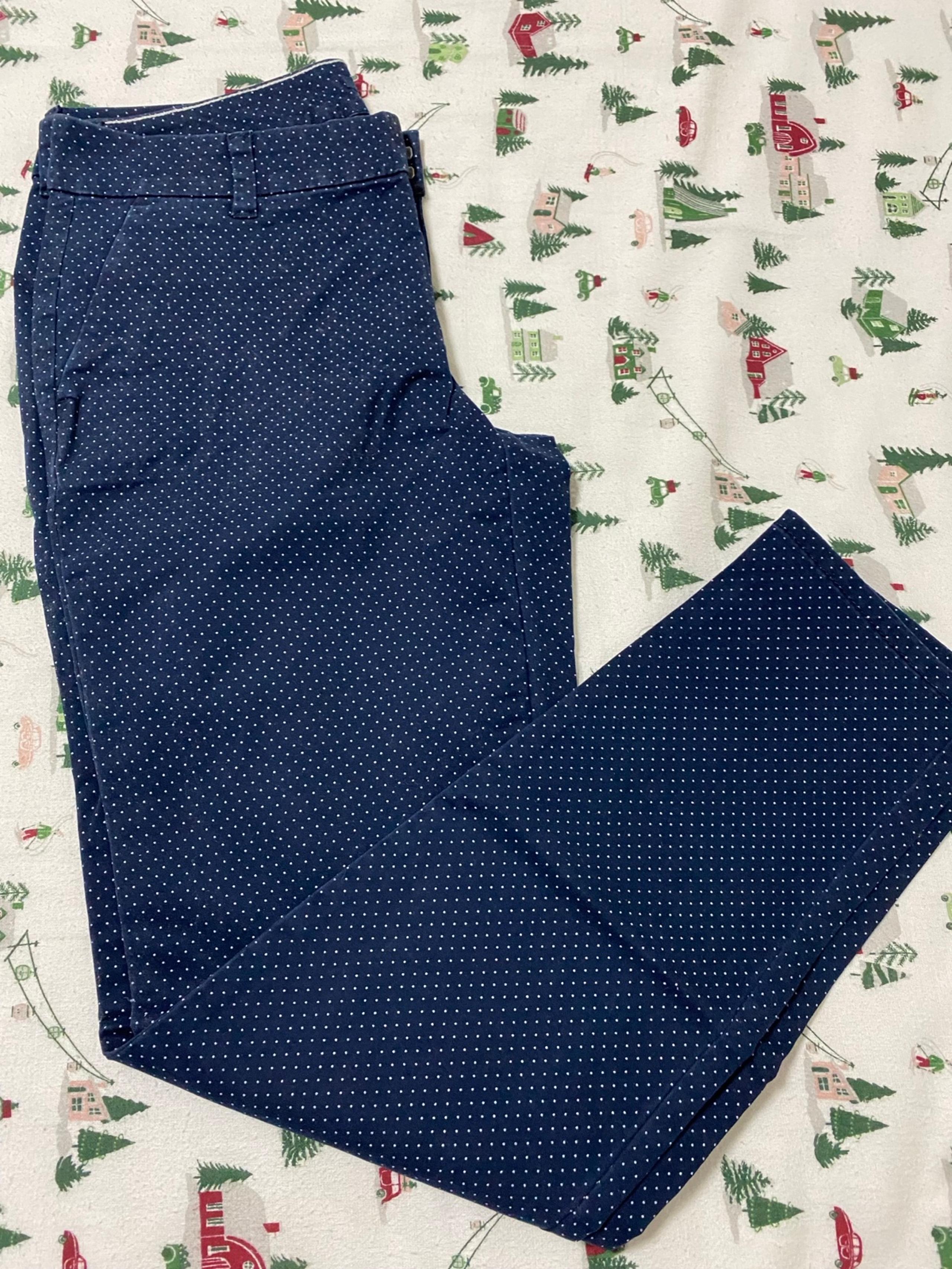 Tommy Hilfiger Women's Pants Straight Leg Slim Navy Blue with Polka Dot Pattern