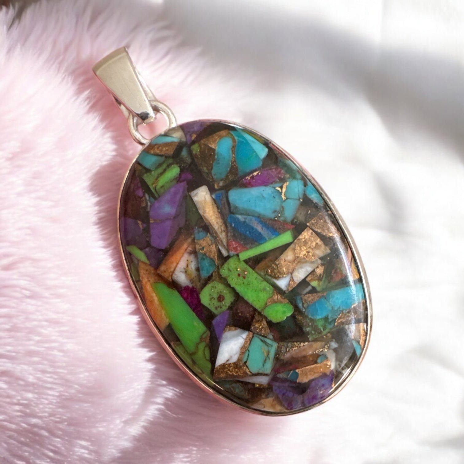 Kingman Fiesta Turquoise Solid 925 Sterling Silver Pendant