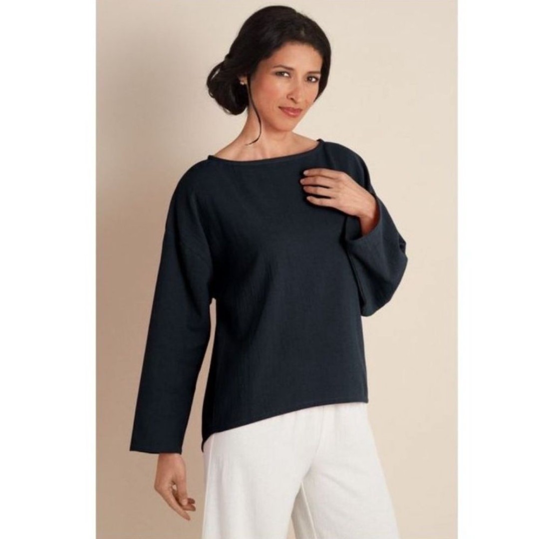 Soft Surroundings Classic Black Cotton Gauze Pullover Blouse Top Size Medium