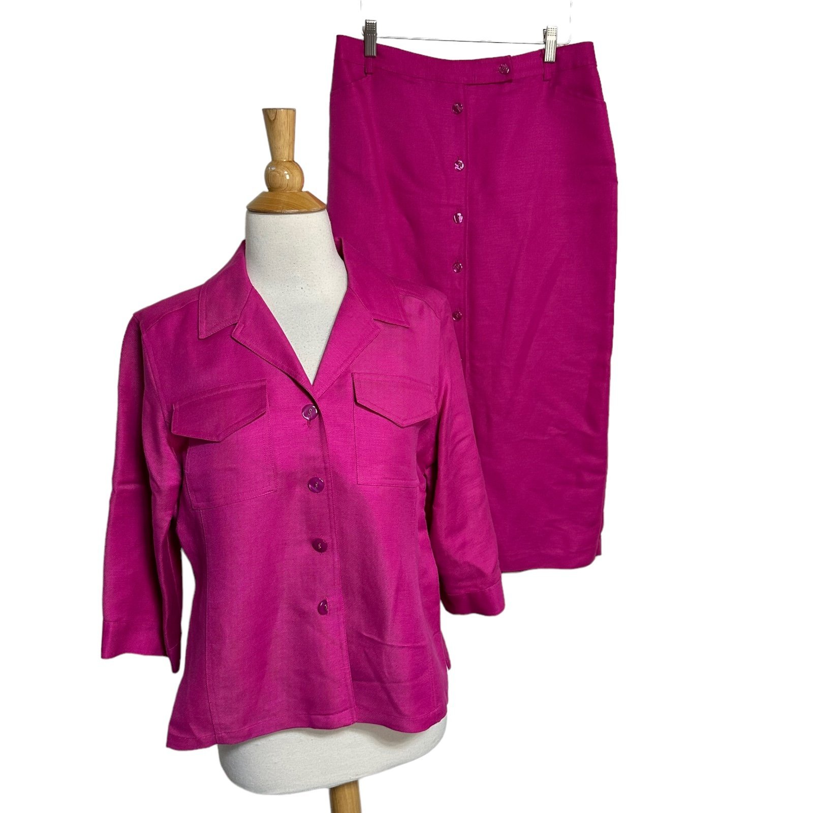 Emma James Liz Claiborne 12P pink 2 piece long button down skirt & blazer set