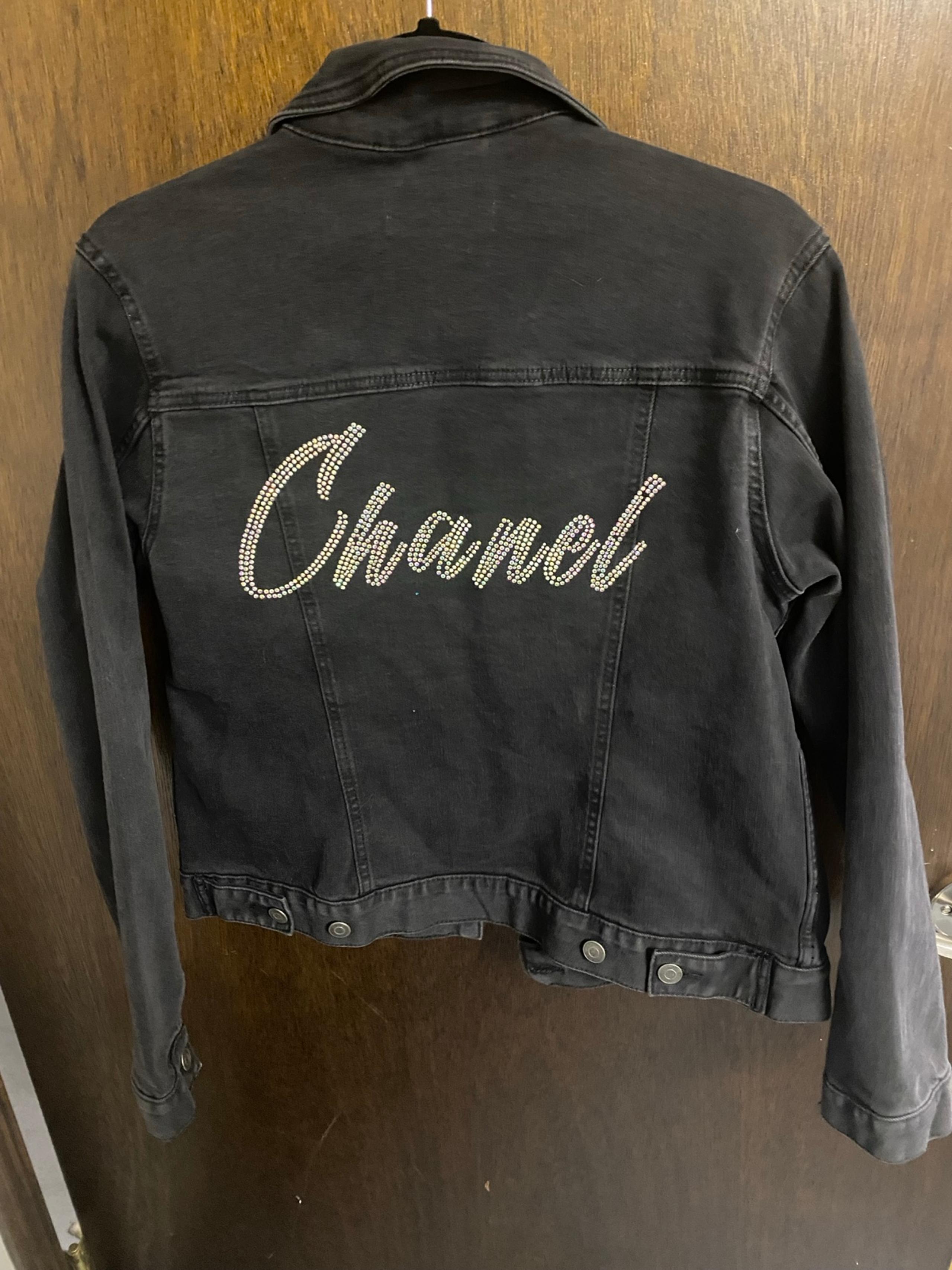 New Women’s Black Denim Jen Jacket With Rhinestone Embellishments Stretchy S/M
