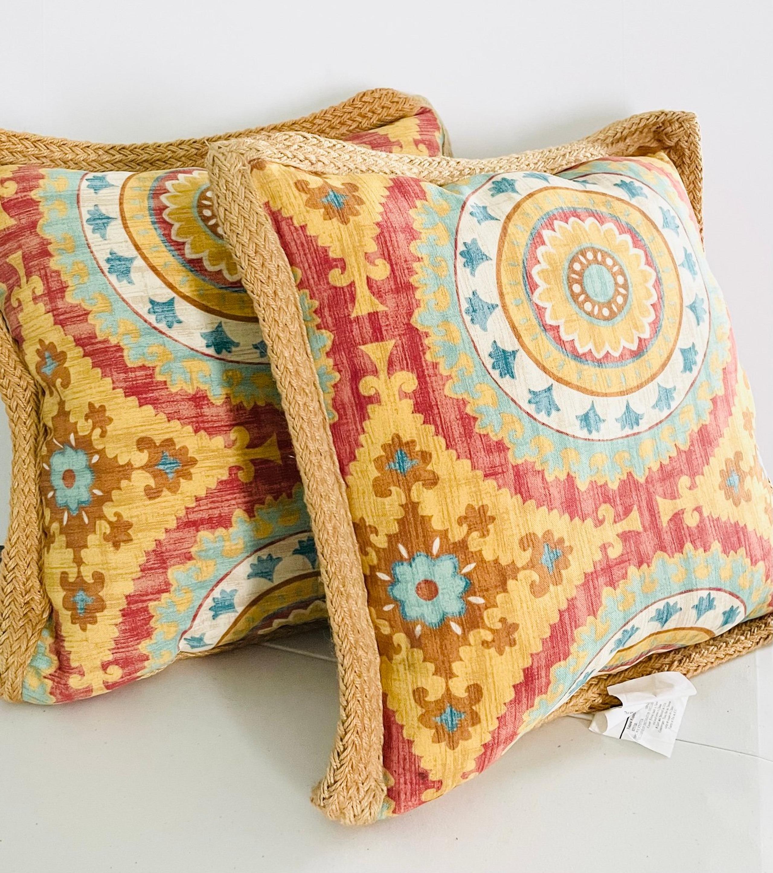 Bed Bath & Beyond Decorative Pillows With 20” Jute Trim Set Of 2 NEW!! NWT
