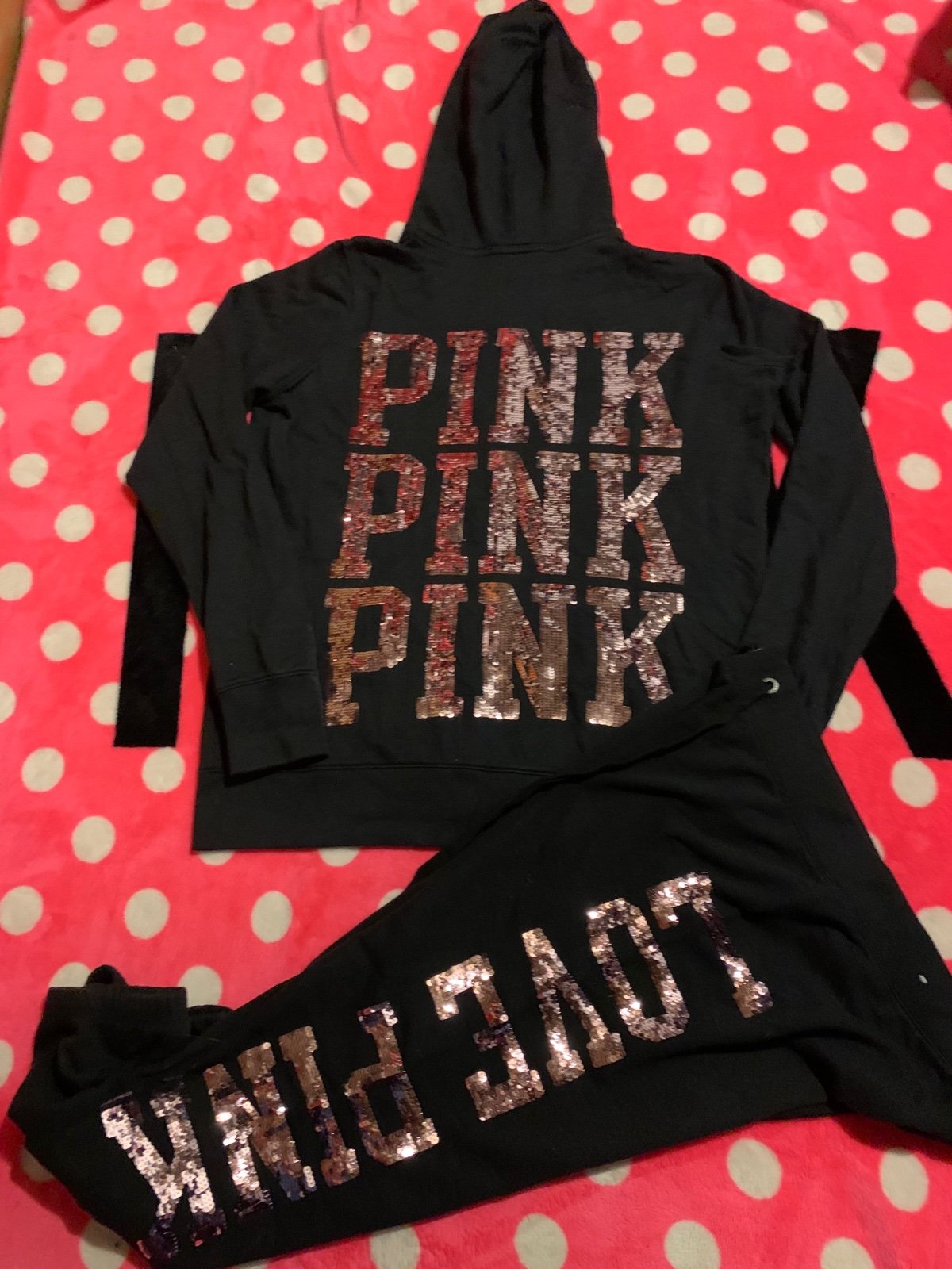 VS Pink rose gold full zip jogger set