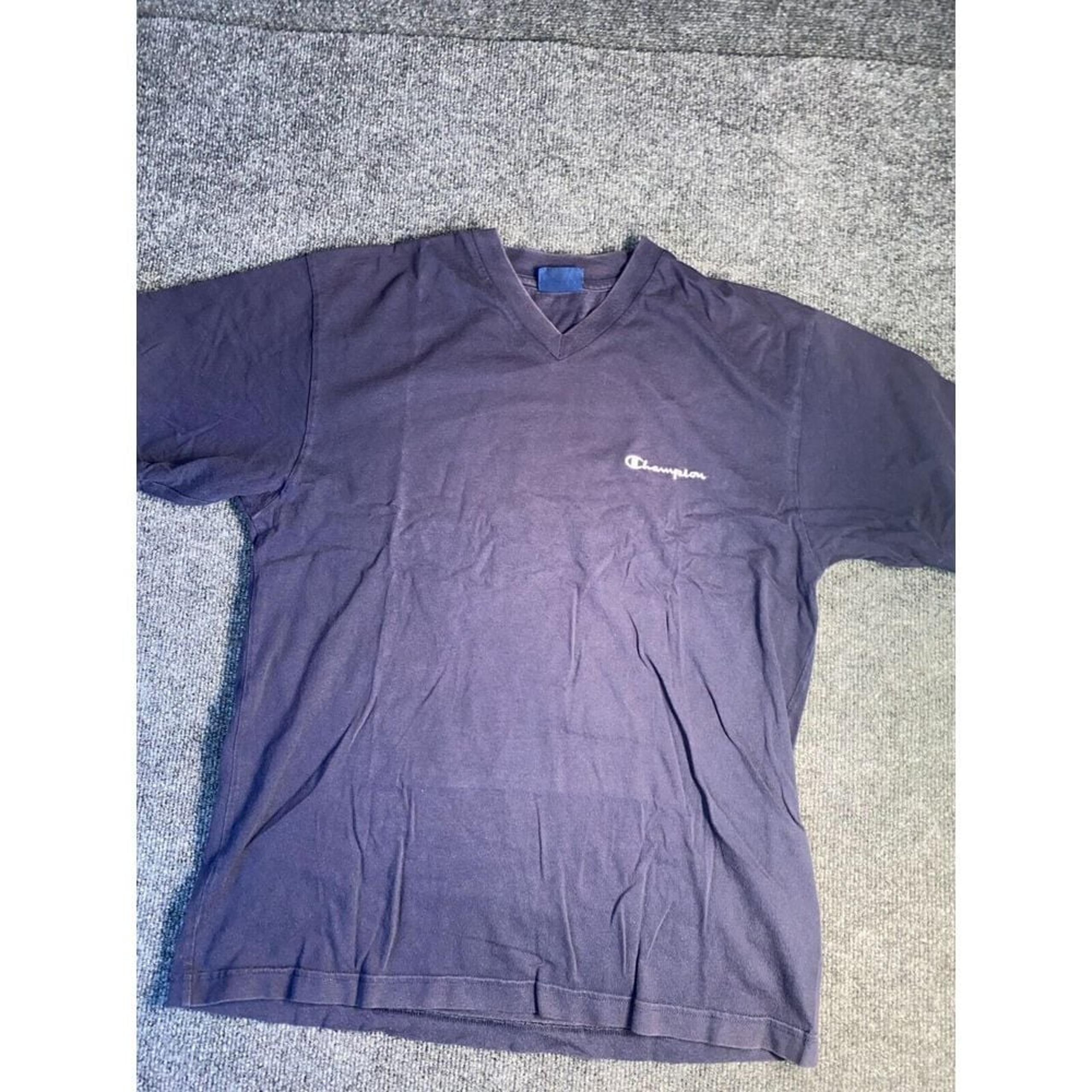 Champion Tee Shirt Mens Medium Navy Authentic Athletic Apparel V Neck Pullover
