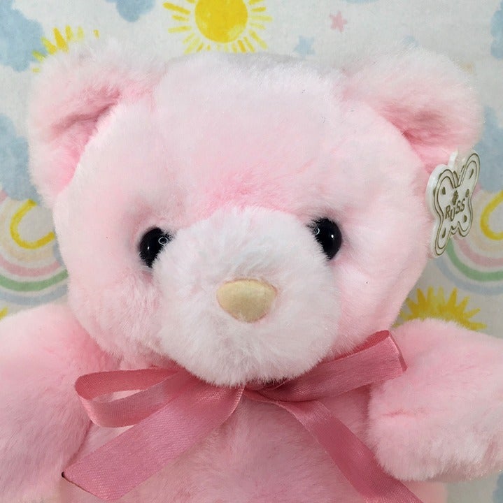 Vintage Russ Berrie Huggles Pink Teddy Bear Stuffed Animal Plush Rattles Rare