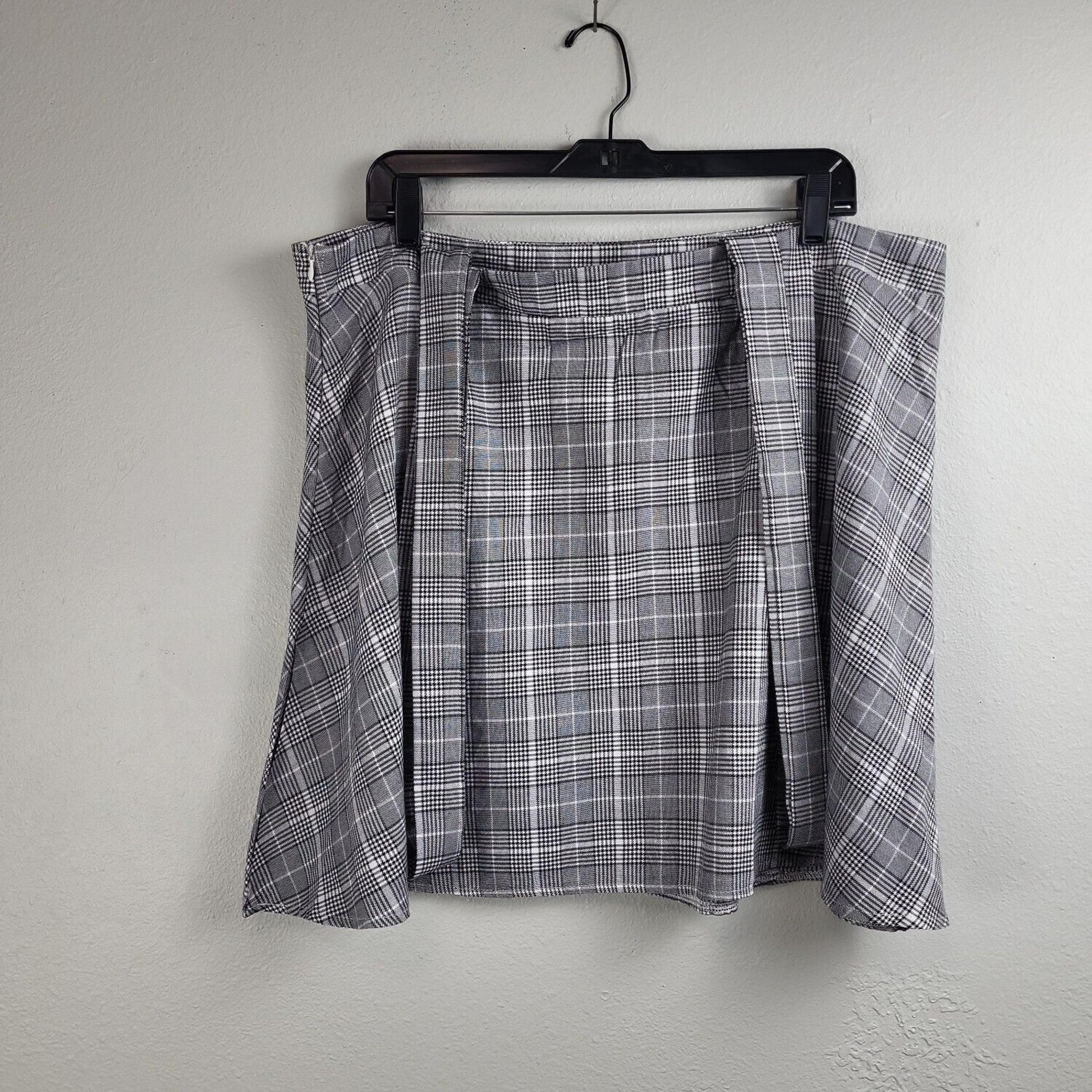 School Girl Womens Gray Plaid Overall Straps A-line Skirts Size 2XL Academia