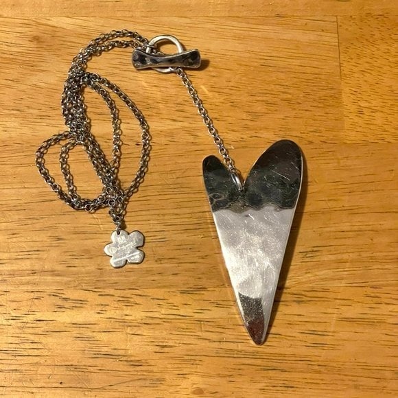 RARE Vintage Robert Lee Morris Andy Warhol .925 Sterling Heart Message Necklace - detail