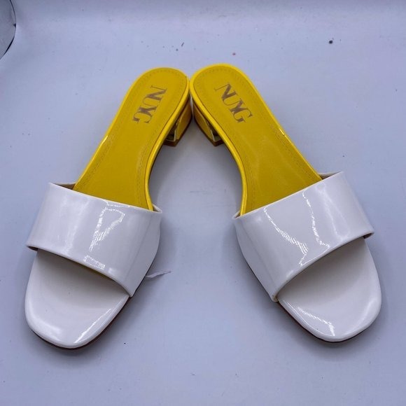 NUYG White Open Toe Chunky Heel Slide Sandals Backles Clogs Mules
