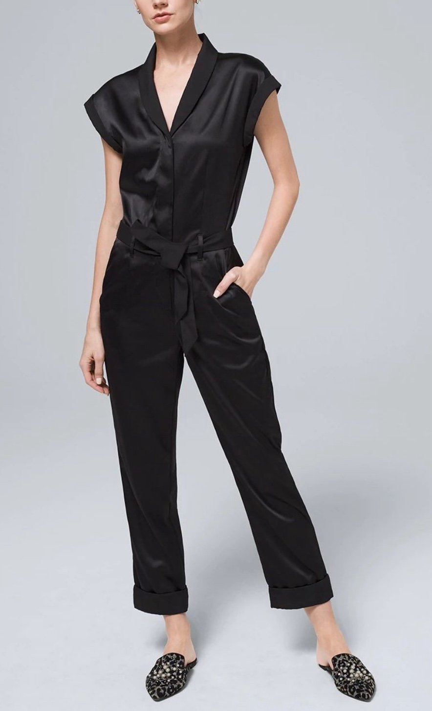 NWT White House Black Market Satin Jumpsuit 570298872 Black Size 8