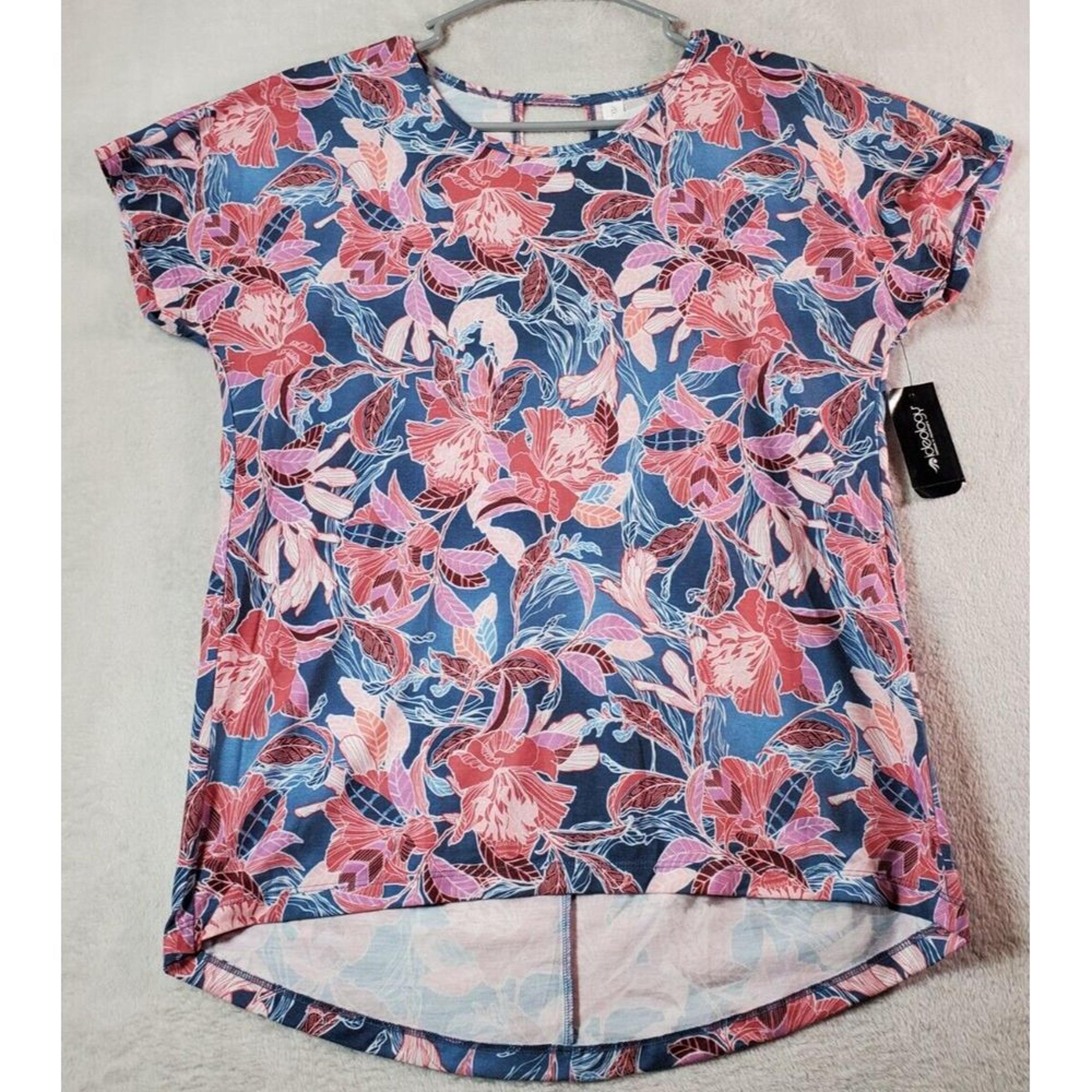 Ideology T Shirt Top Womens Small Multi Floral Polyester Short Sleeve Round Neck