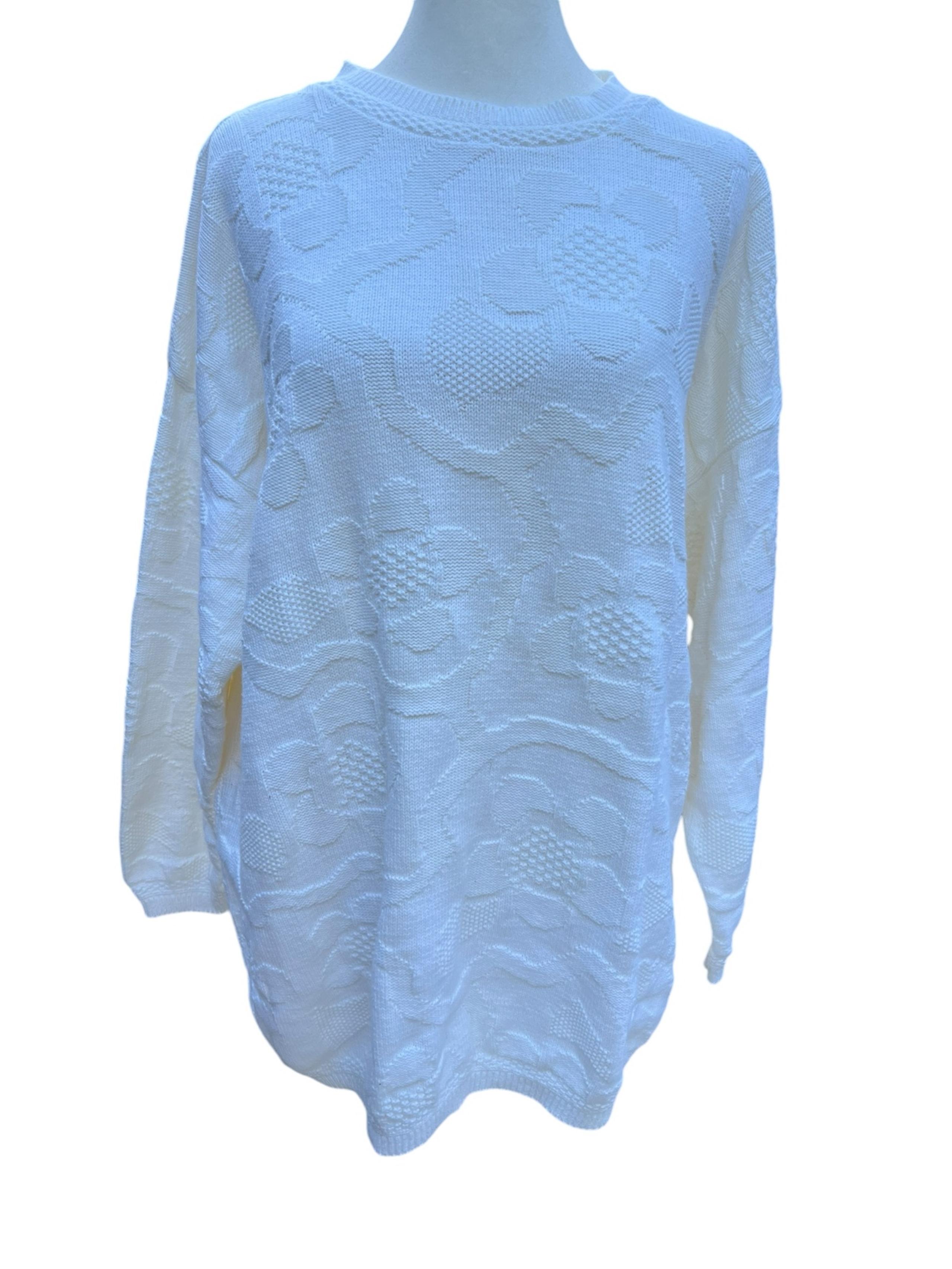 VTG UNITED STATES SWEATERS Women’s White Floral Sweater Made in USA Size M EUC