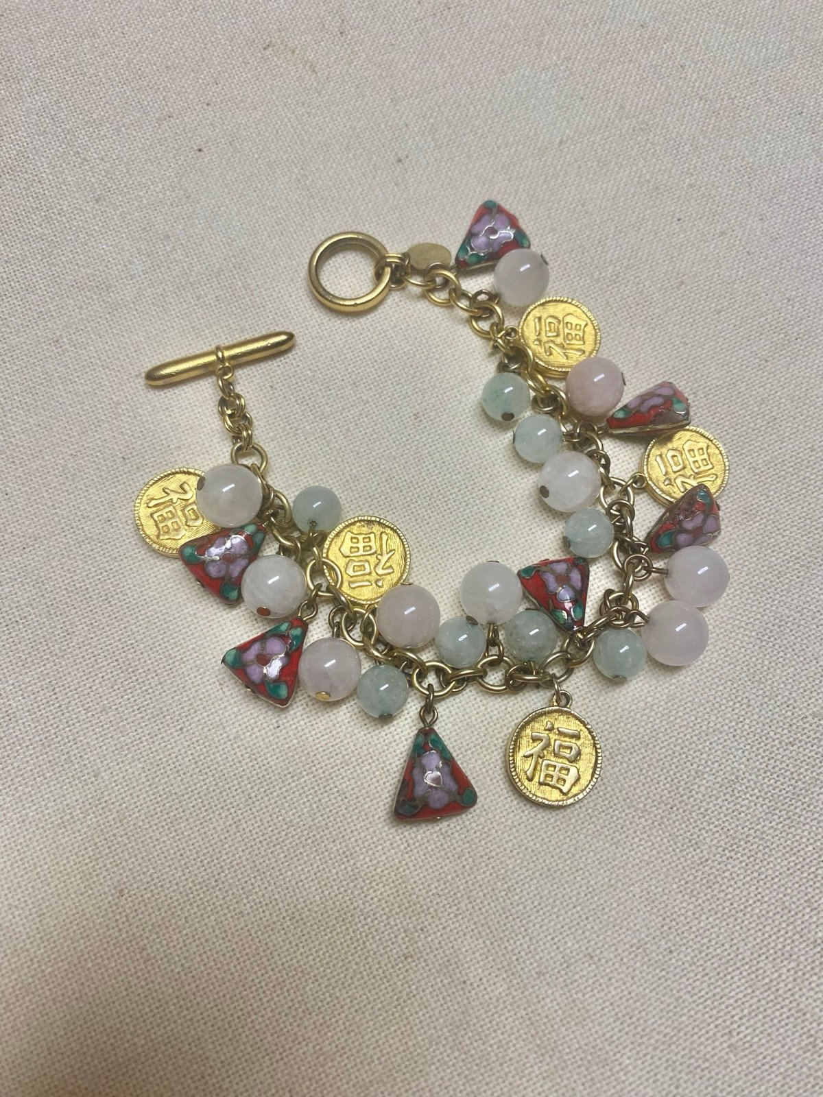 VTG Cloisonné/Jade Charm Bracelet